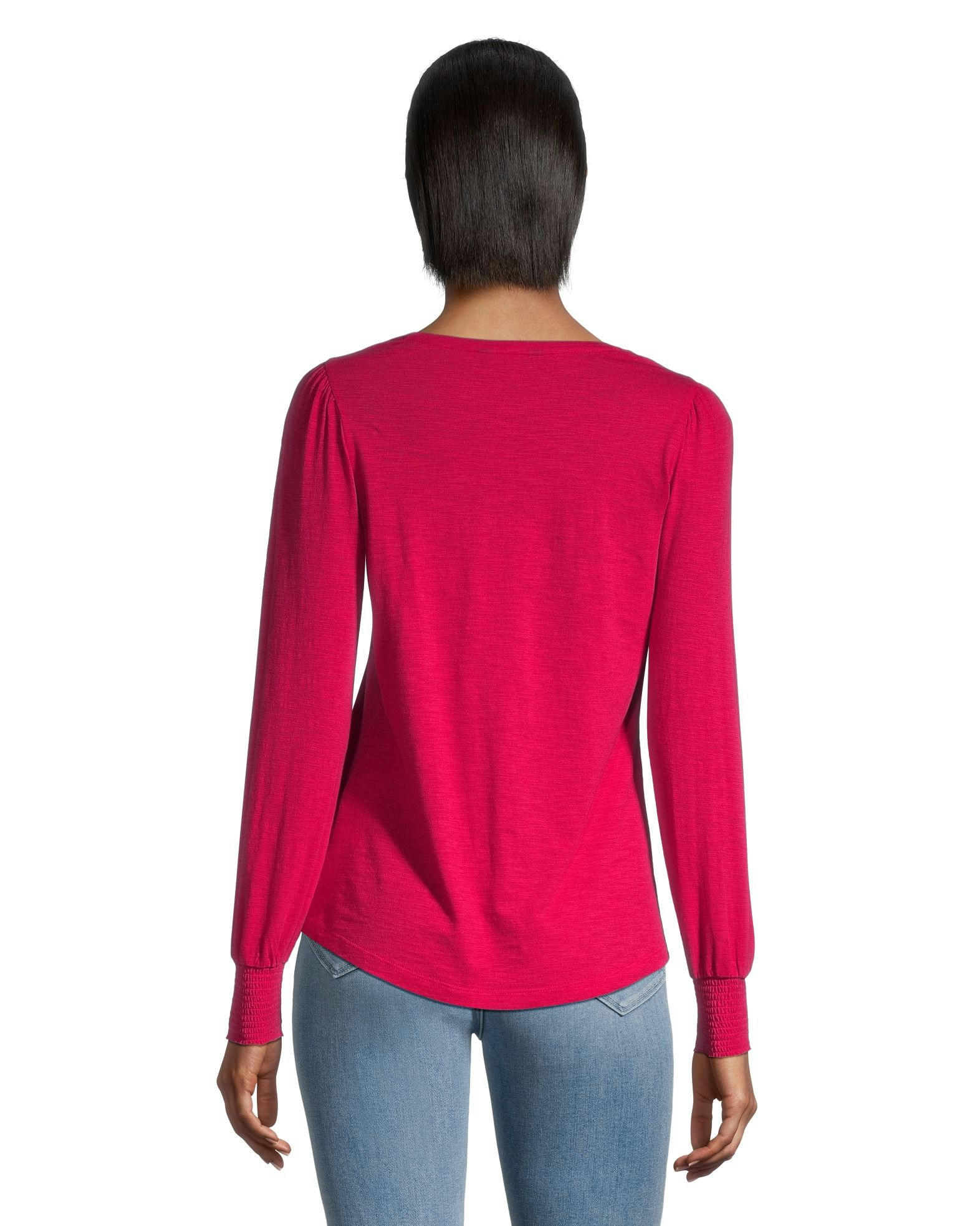 Denver Hayes Women's Semi Fitted Long Sleeve Gathered T Shirt