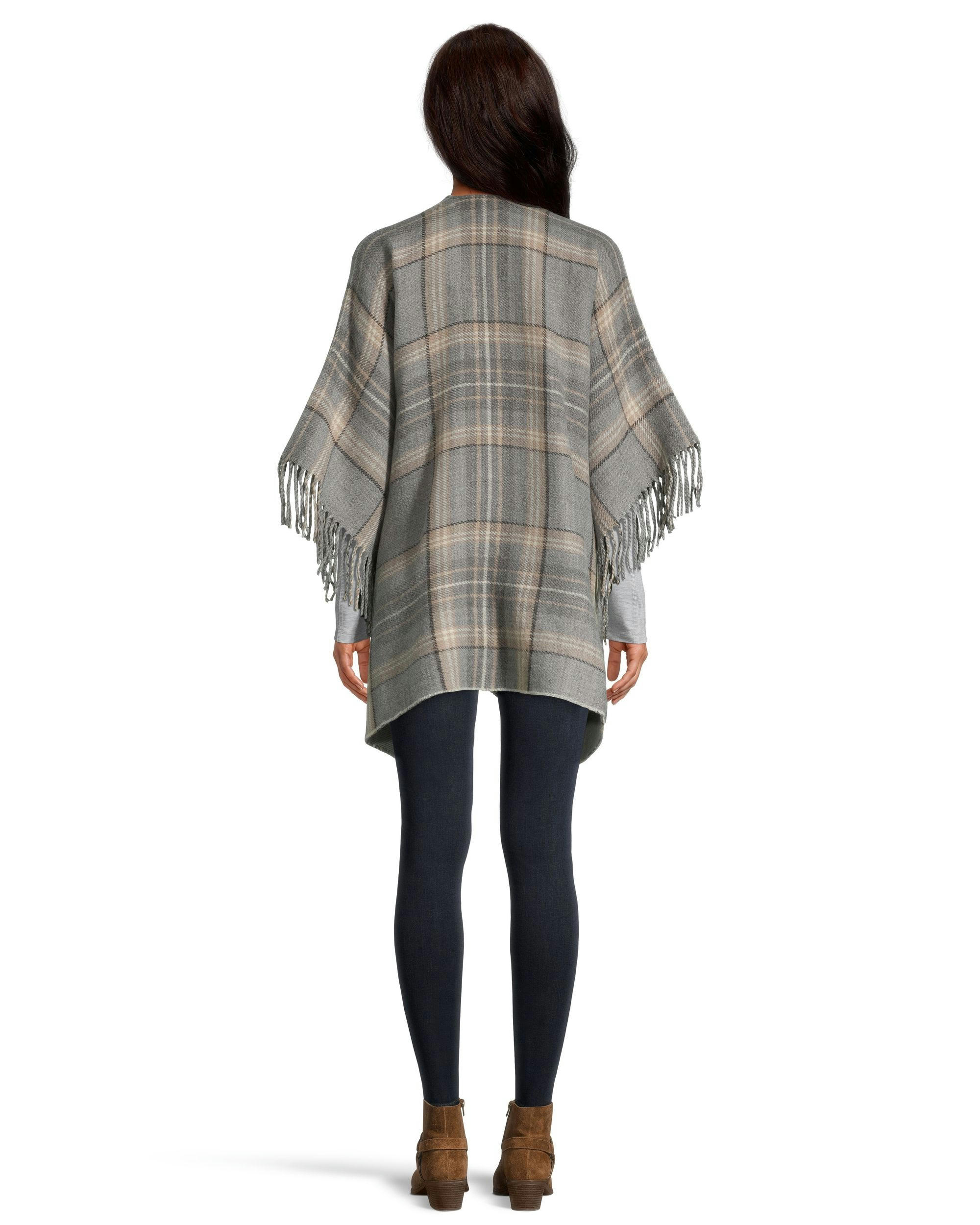 Denver Hayes Women's Plaid Fringe Ruana Shawl