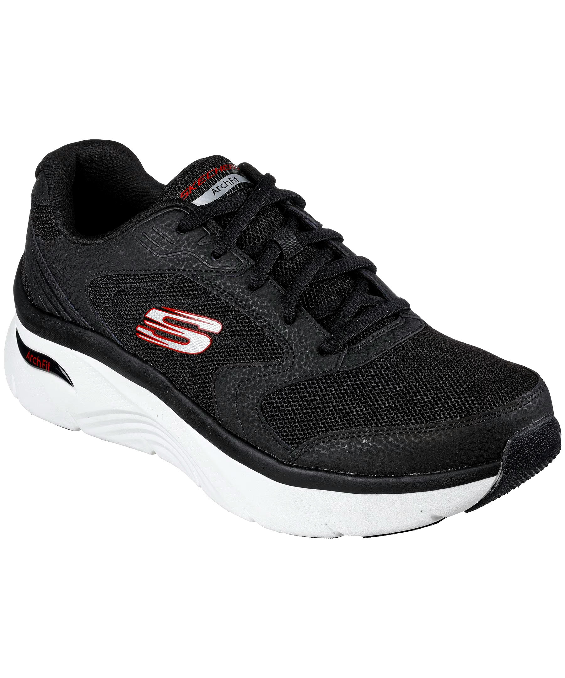 Skechers Men's Arch Fit D'Lux Mesh and Leather Memory Foam Lace Up Shoes - Black