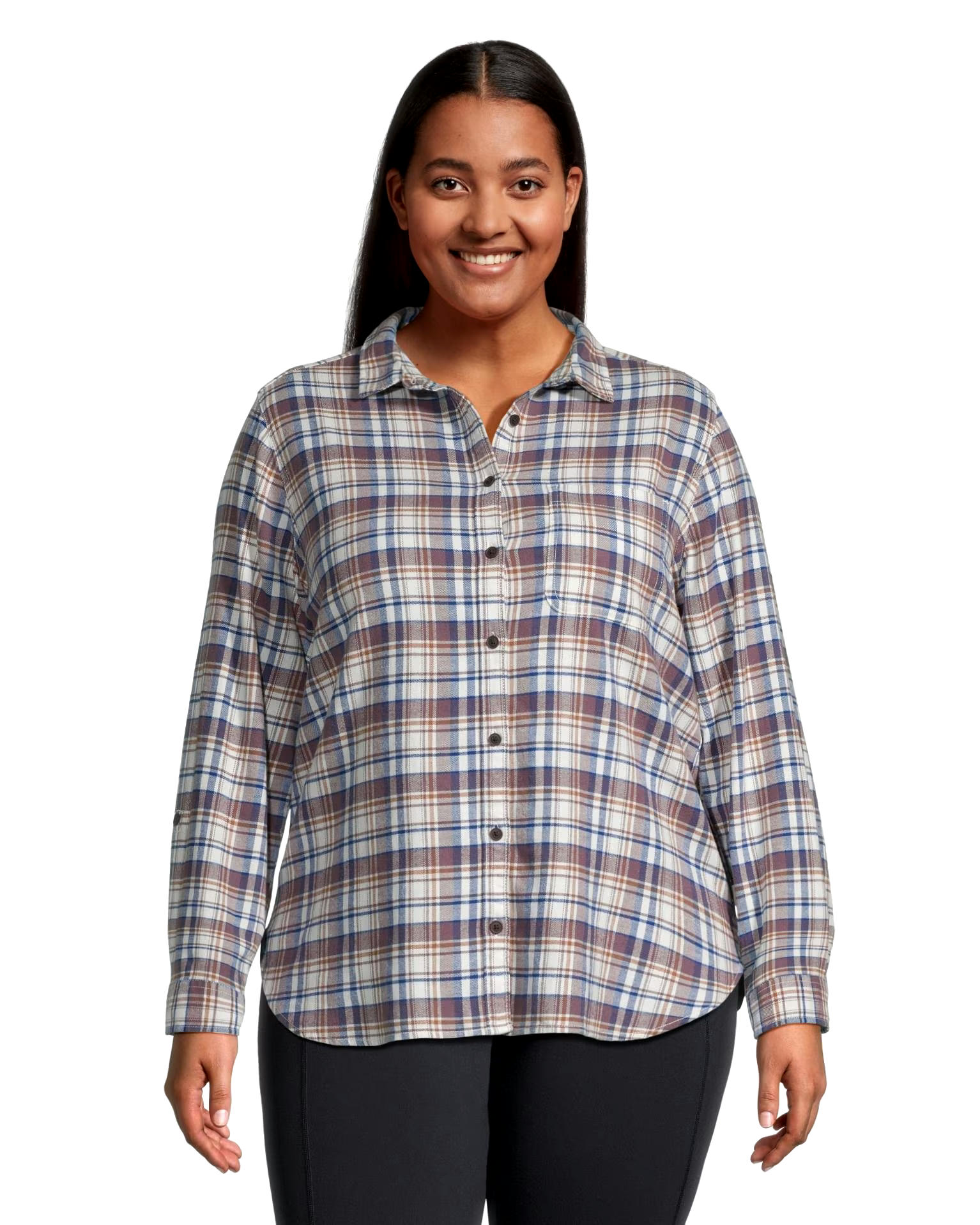 WindRiver Women's Semi-fit Long Sleeve Button Up Soft Brushed Stretch Flannel Shirt