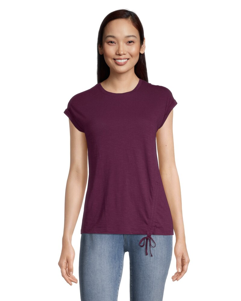 Women's Ruched Semi-Fitted T Shirt with Extended Shoulders