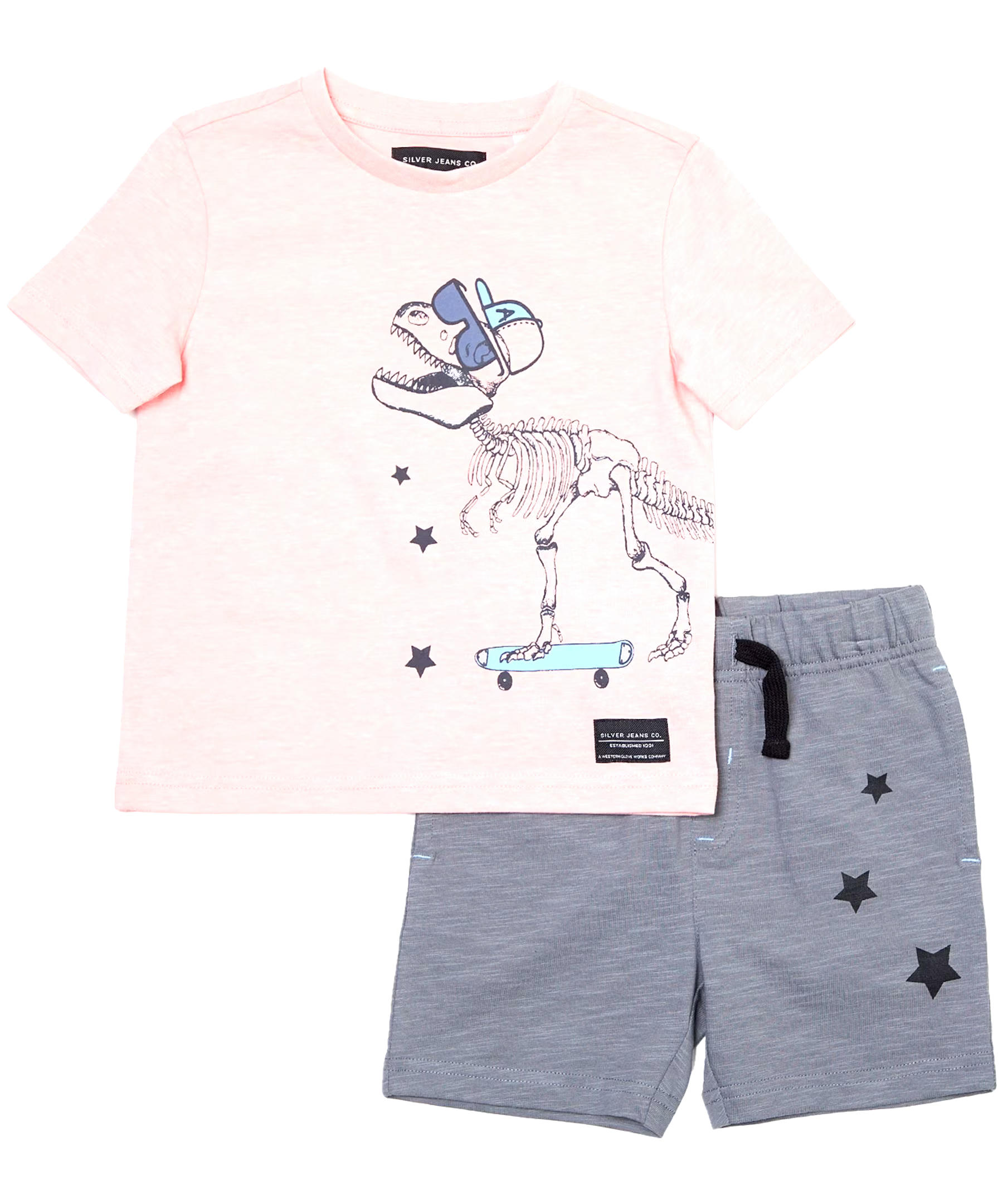 Silver Kids' Short Sleeve Crew Tee With Pull On Shorts Set