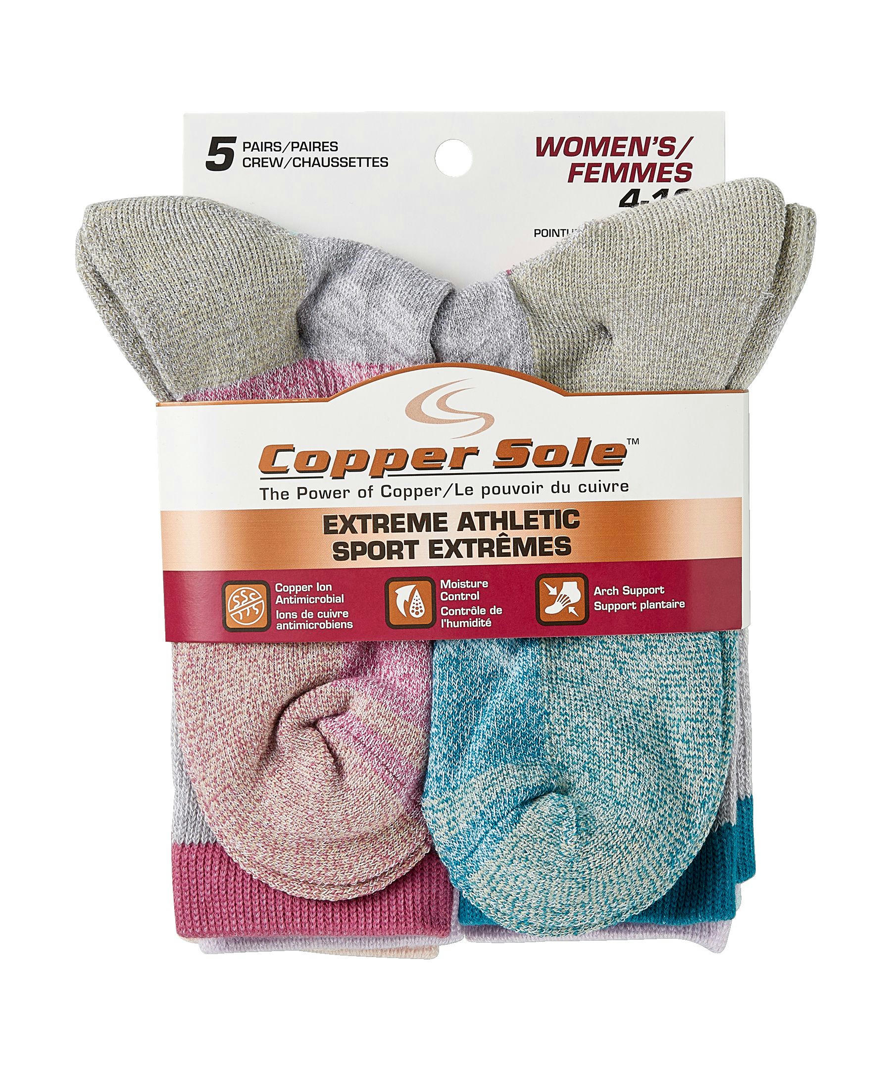 Copper Sole Women's 5 Pack Extreme Athletic Crew Socks