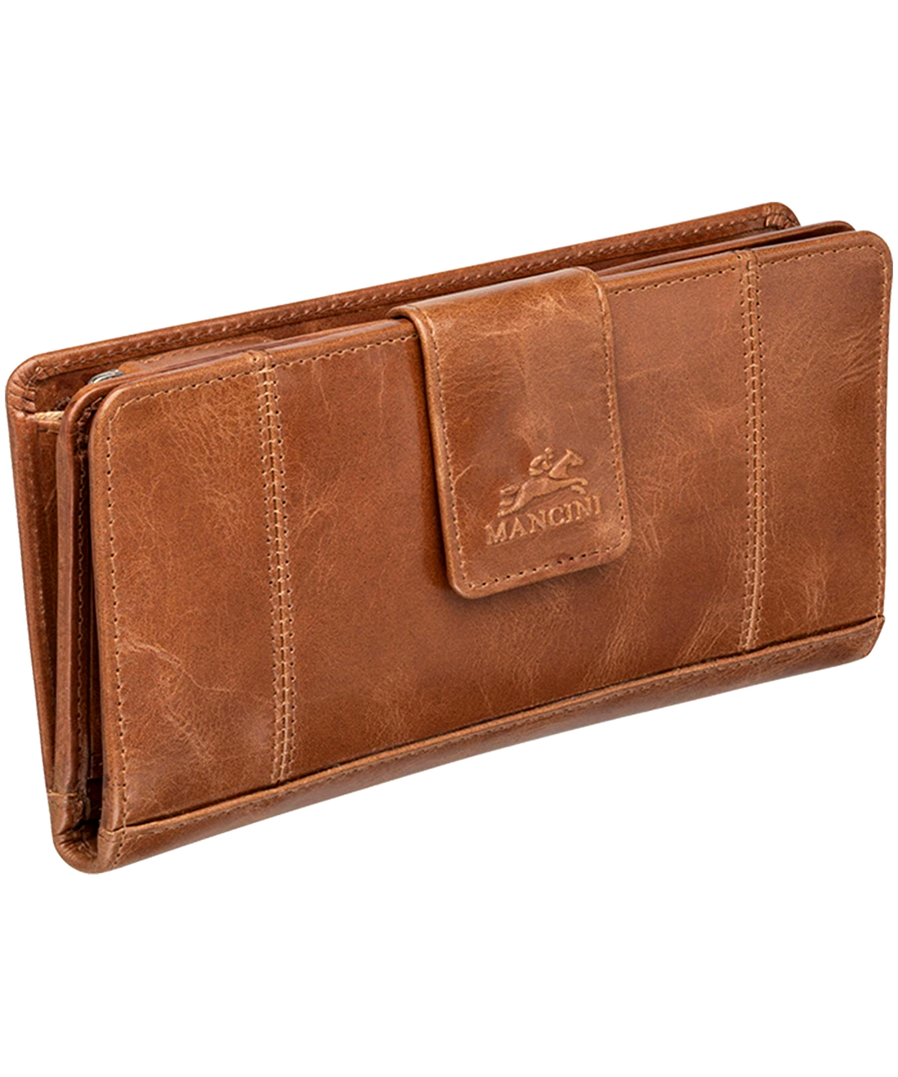 Mancini Leather Goods Women's Casablanca RFID Secure Clutch Wallet Cognac