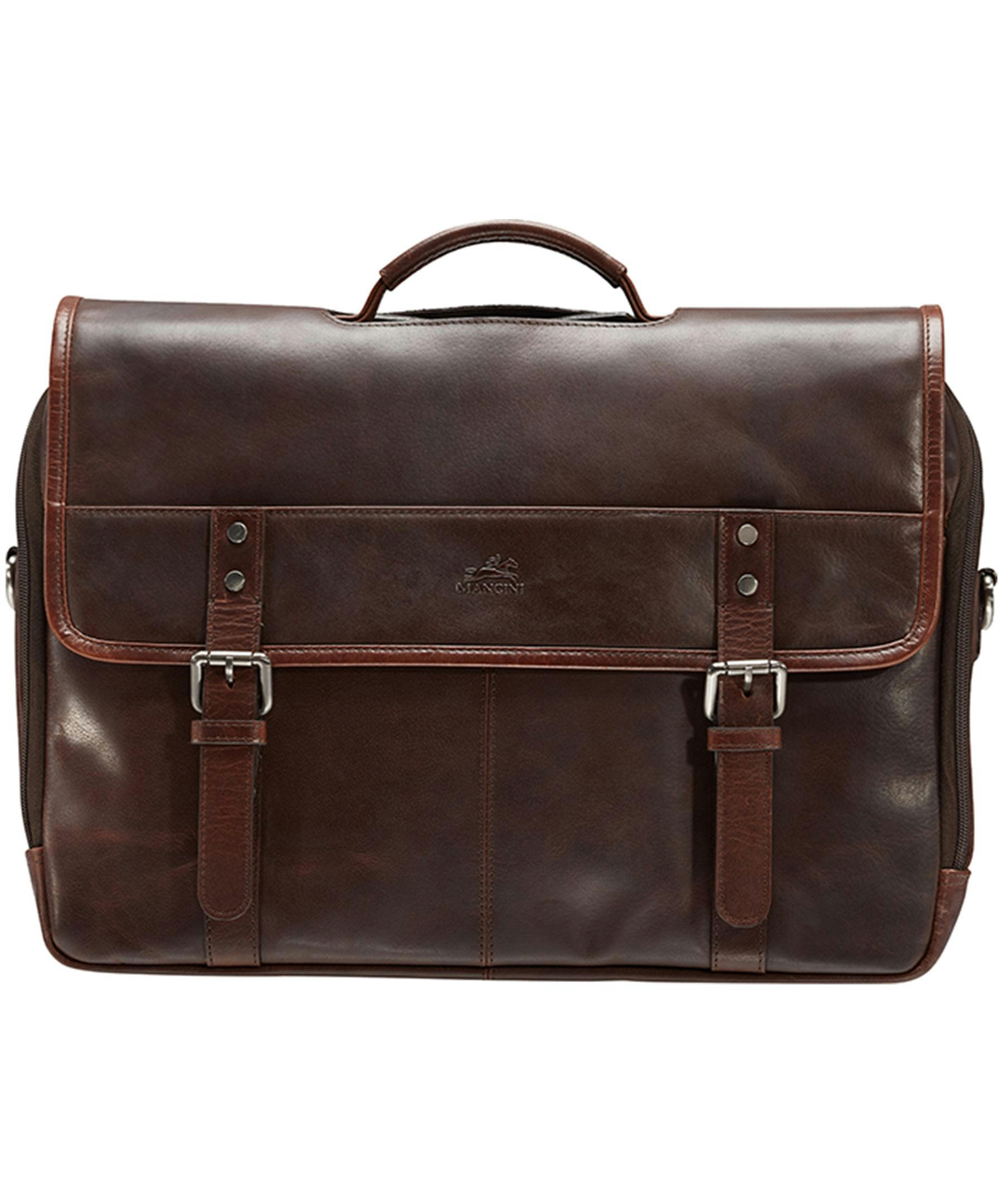 Mancini Leather Goods Men's Buffalo Business Briefcase Brown