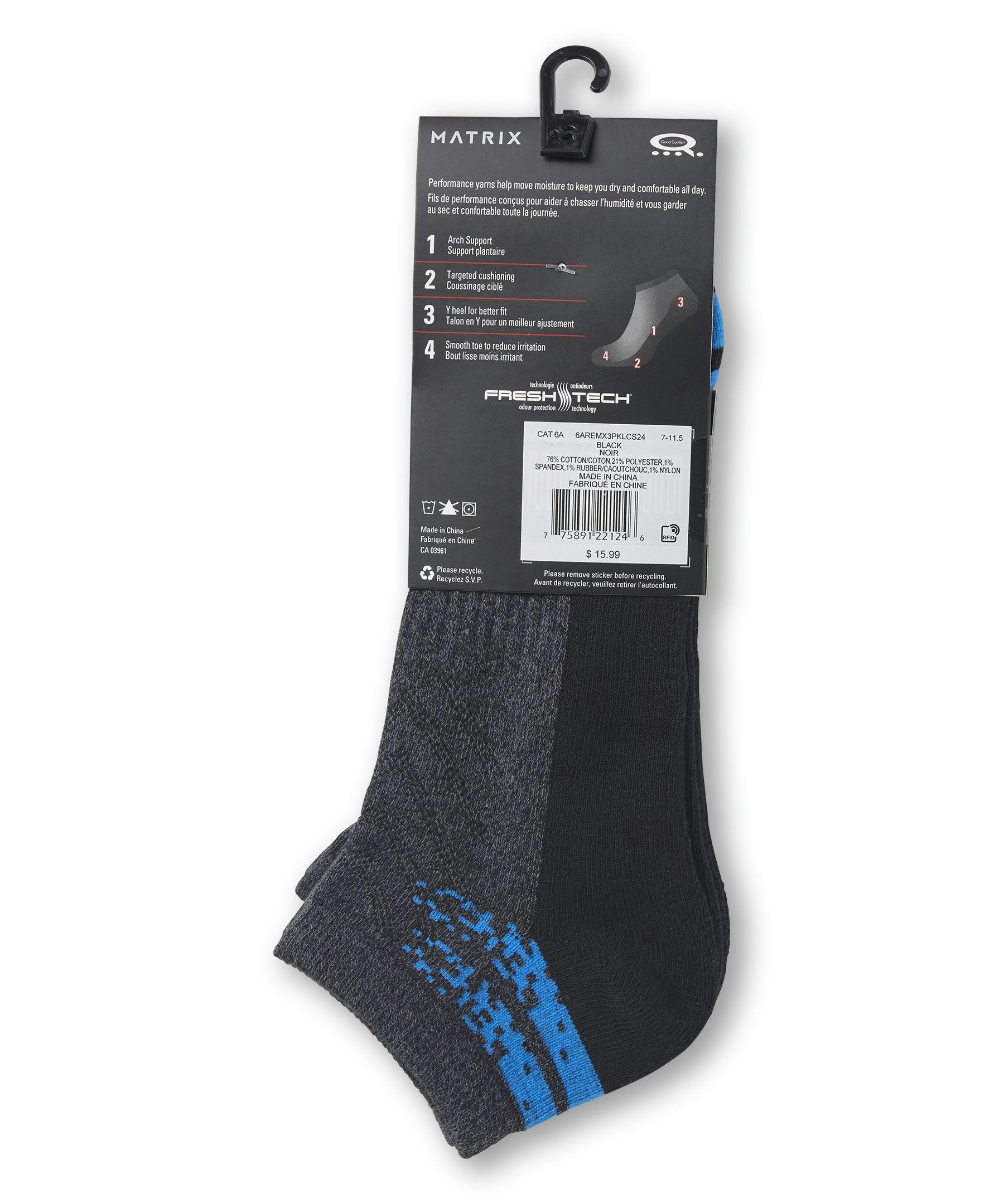 Matrix Men's FRESHTECH® Low Cut Cushioned Sport Socks, 3 Pack