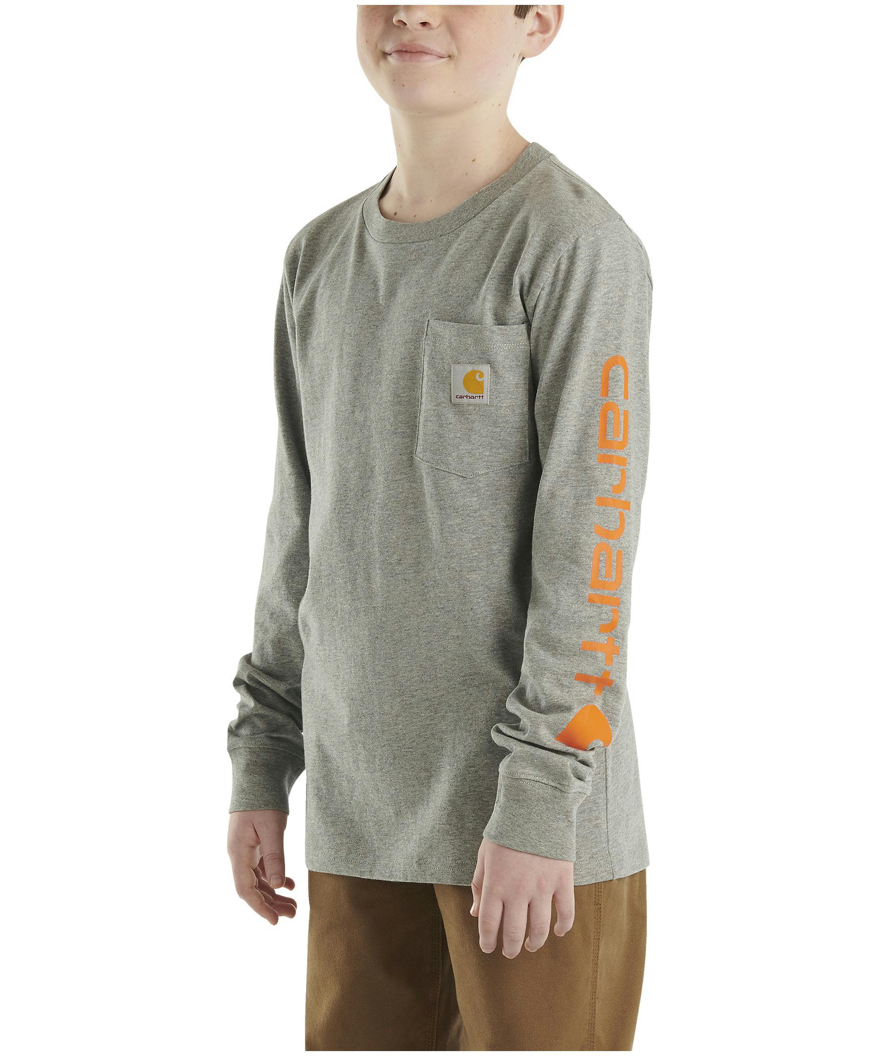Carhartt Youth Boy's Long Sleeve Logo Pocket Crewneck T Shirt