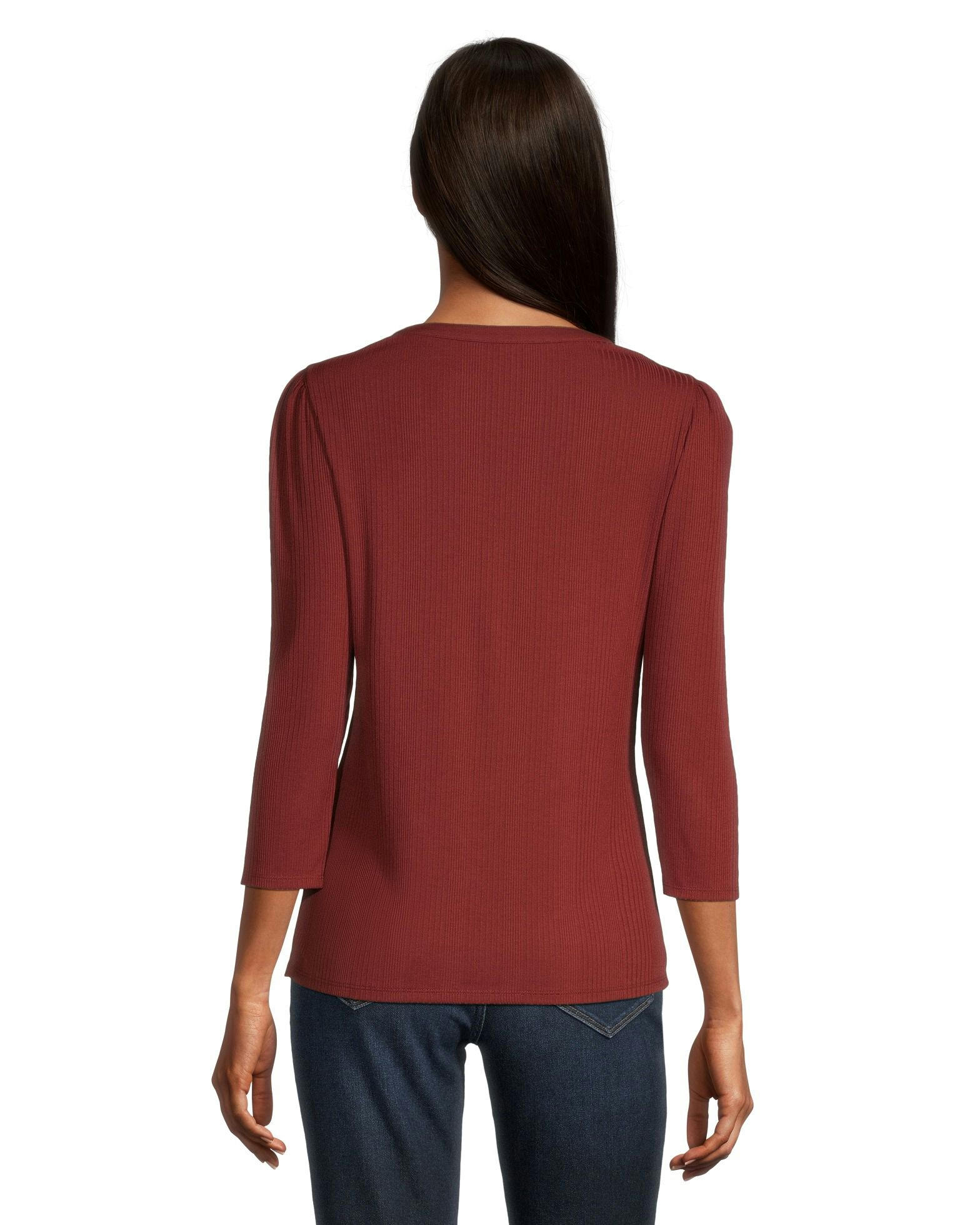 Denver Hayes Women's 3/4 Sleeve Variegated Henley T Shirt