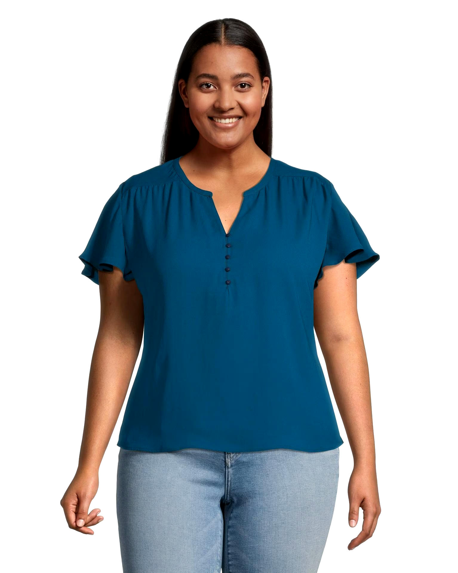 Women's Flutter Sleeve Round Neck Knit Blouse