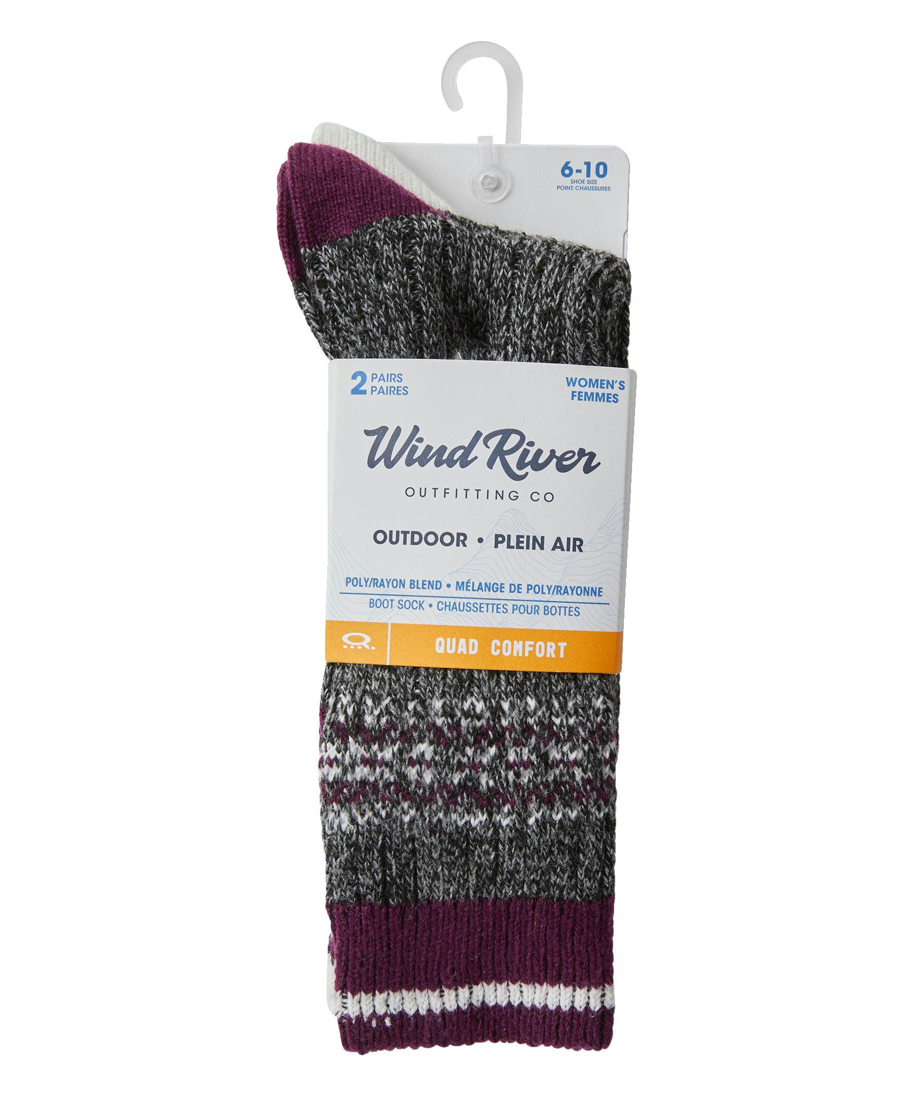 WindRiver Women's 2 Pack Quad Comfort Outdoor Casual Collegiate Crew Socks