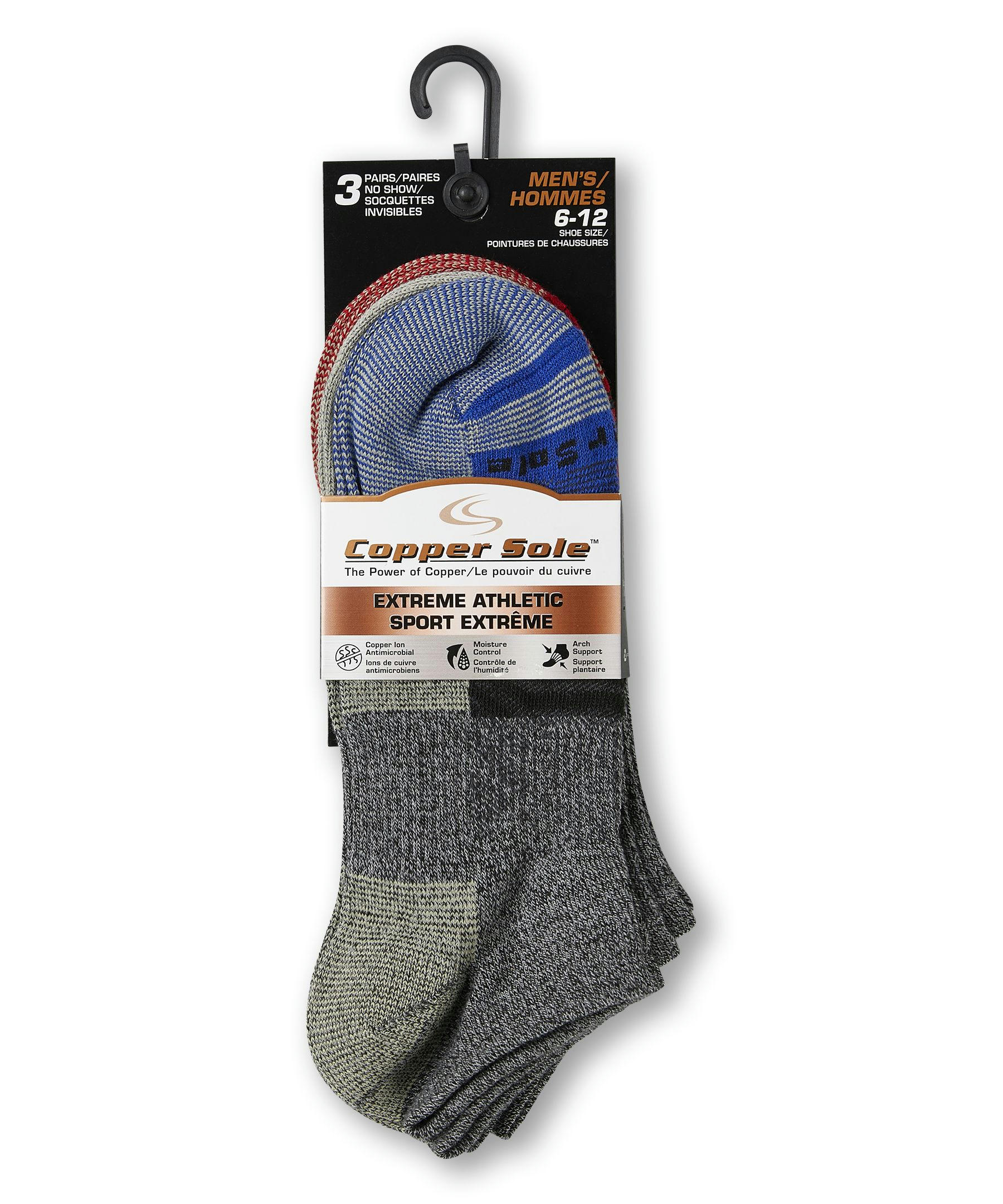 Copper Sole Men's 3 Pack Extreme Atheletic Low Cut Socks