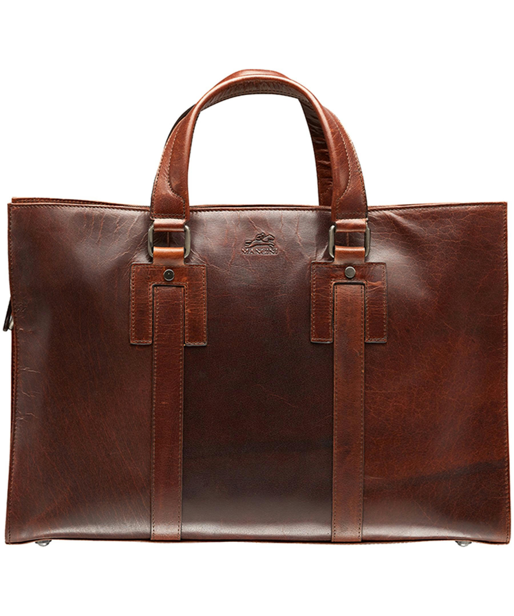 Mancini Leather Goods Unisex Buffalo Laptop Tote Bag Brown