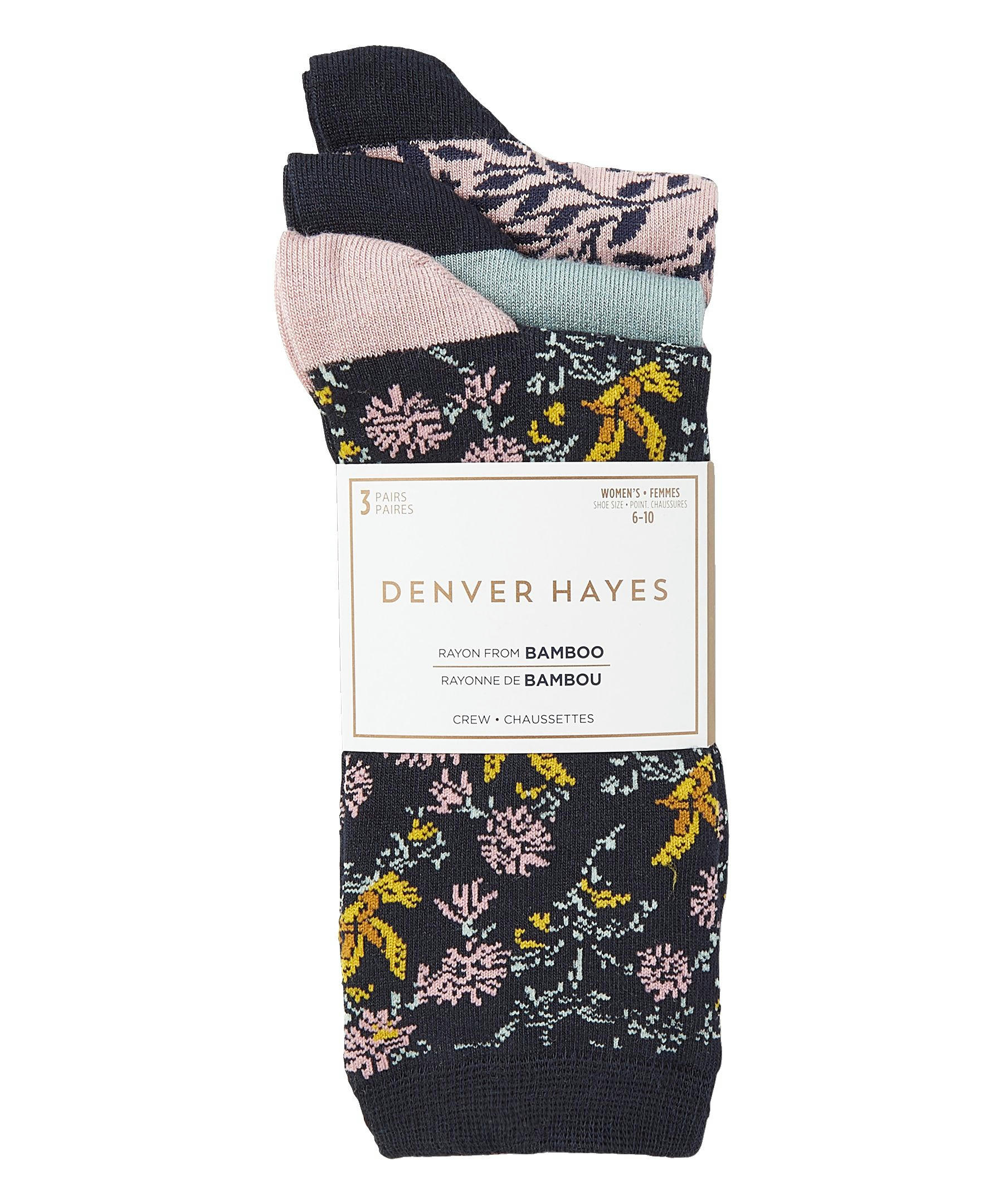 Denver Hayes Women's 3 Pack Bamboo Crew Socks