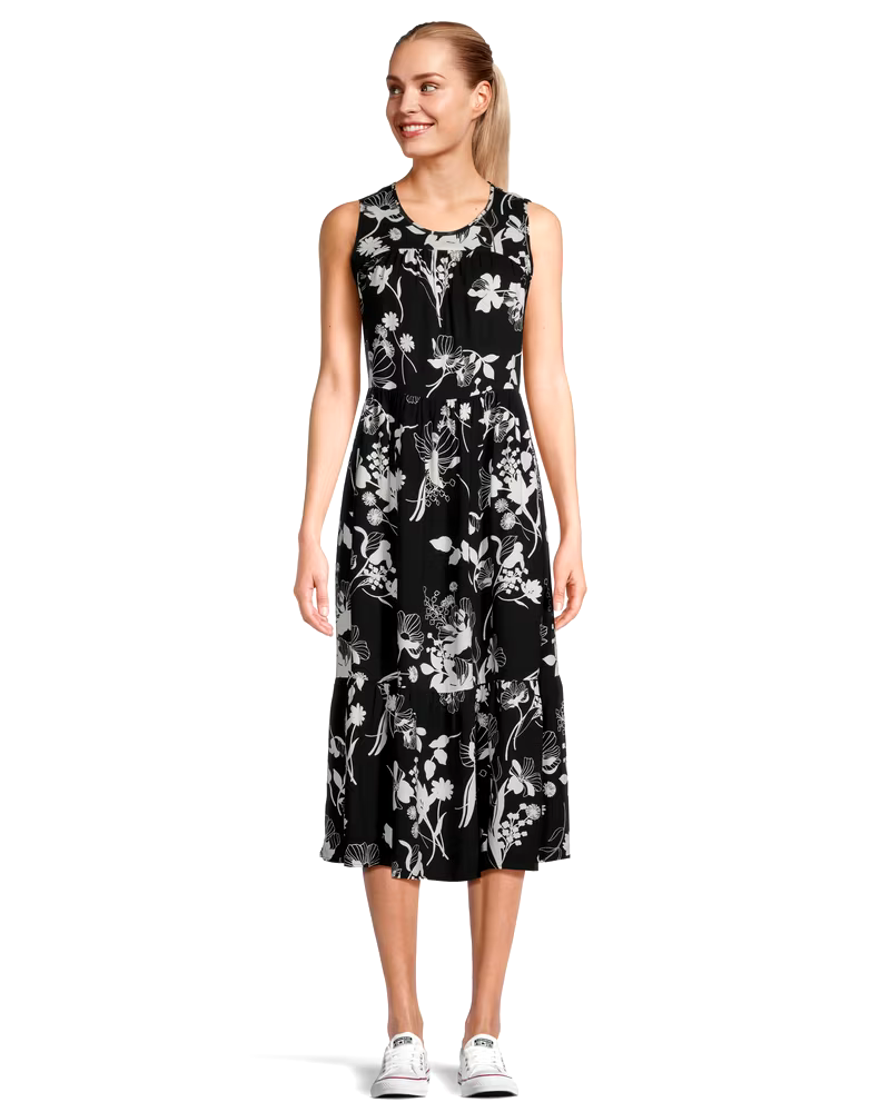 Women's Sleeveless Scoop Neck Tiered Midi Dress