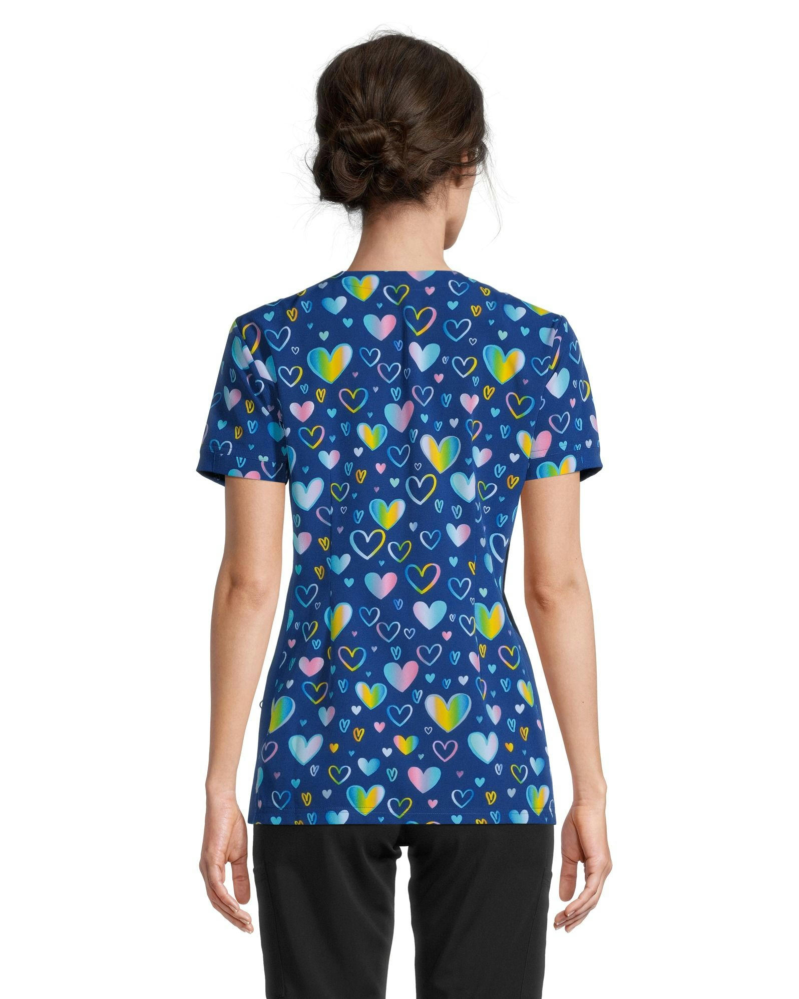 Women's V-Neck Kangaroo Pocket Printed Scrub Top