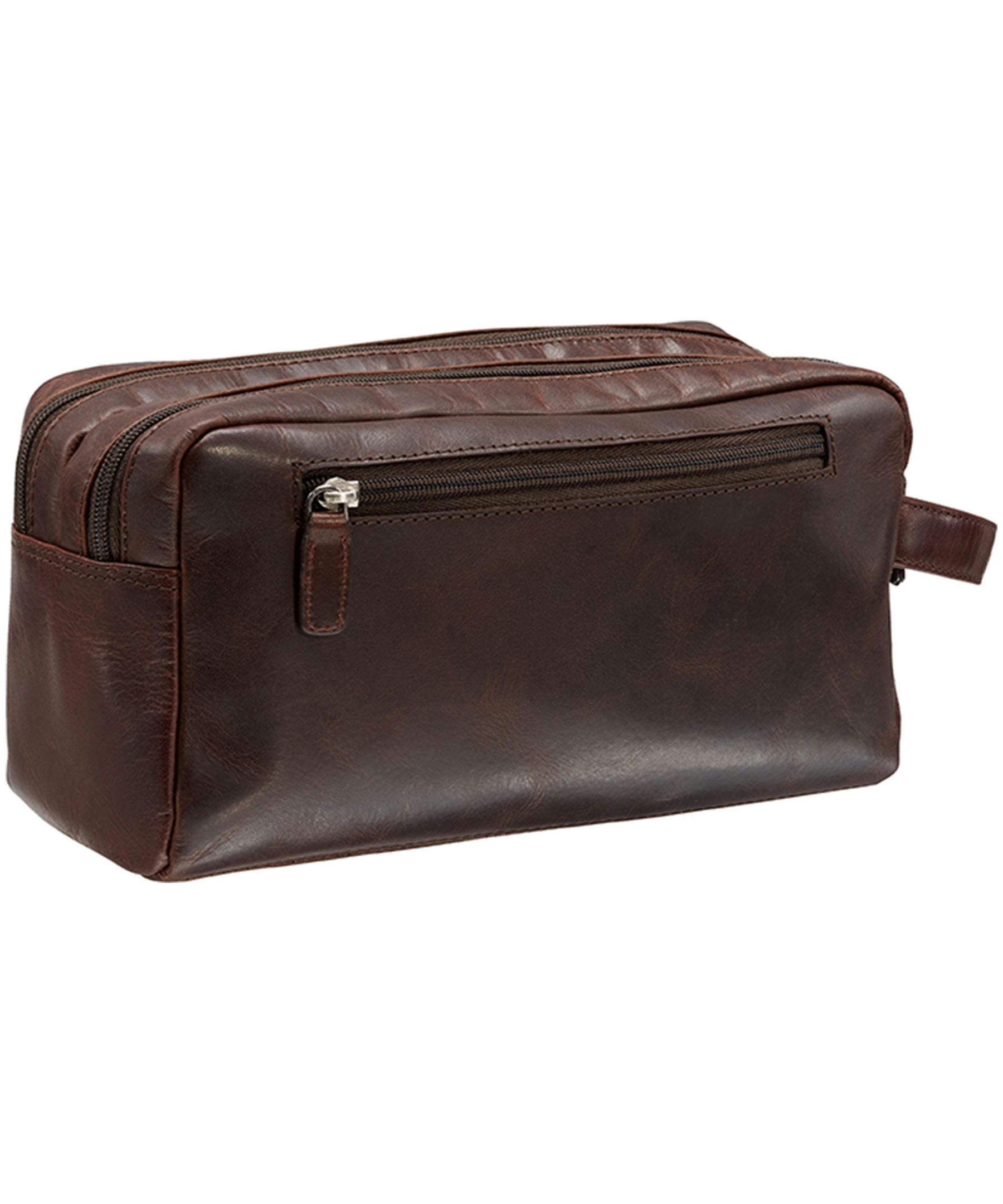 Mancini Leather Goods Men's Buffalo Double Zip Toiletry Kit Black