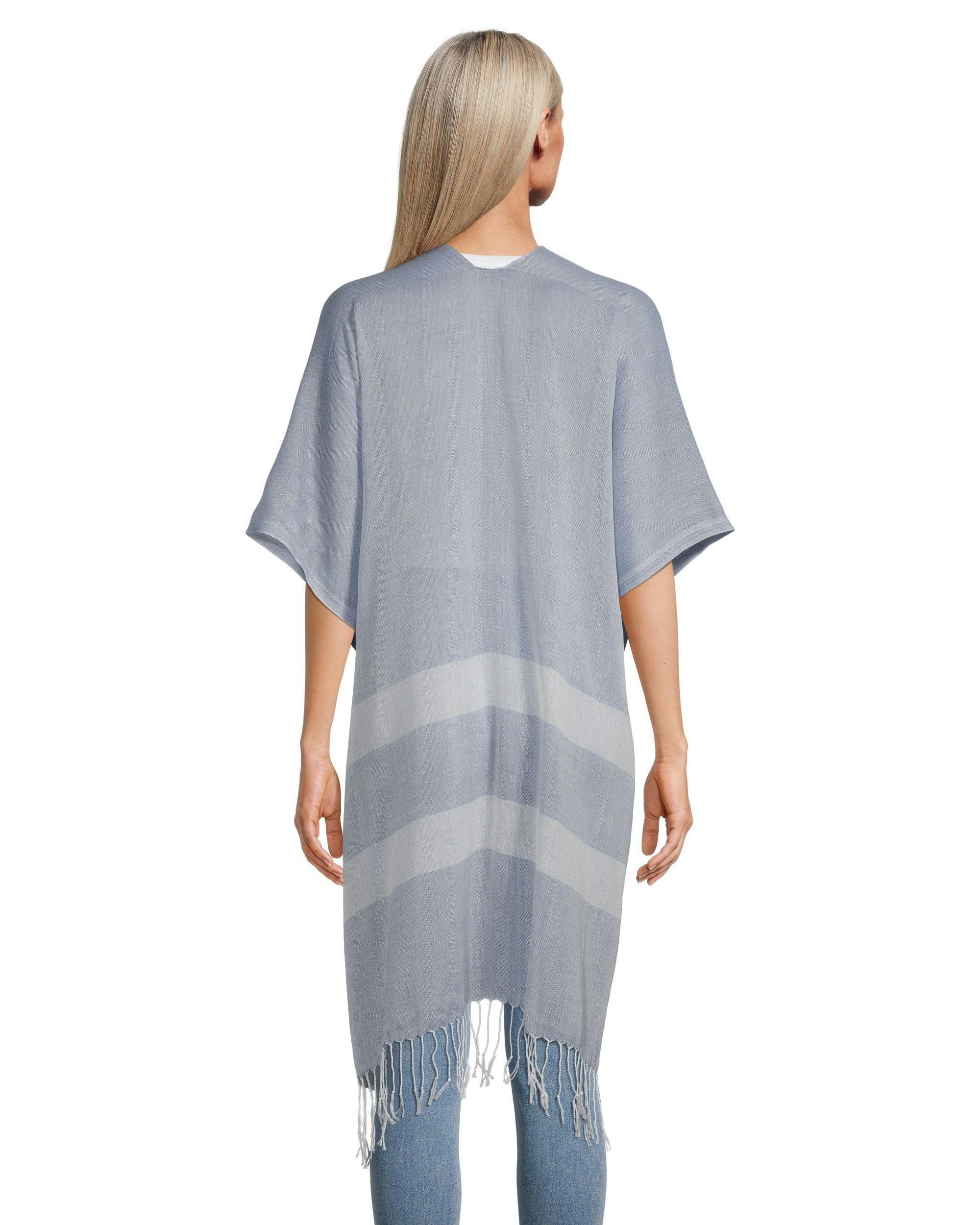 Denver Hayes Women's Striped Ruana Tassel Edge Coverup