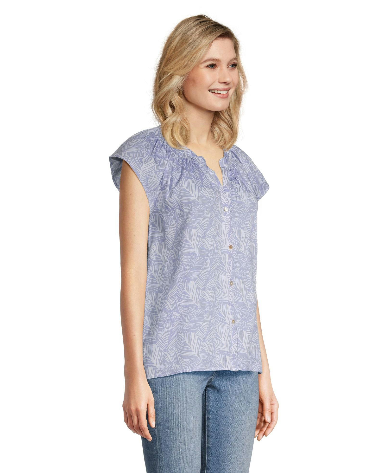 Denver Hayes Women's Button-Up Short Sleeve Semi-Fitted Cotton Blouse
