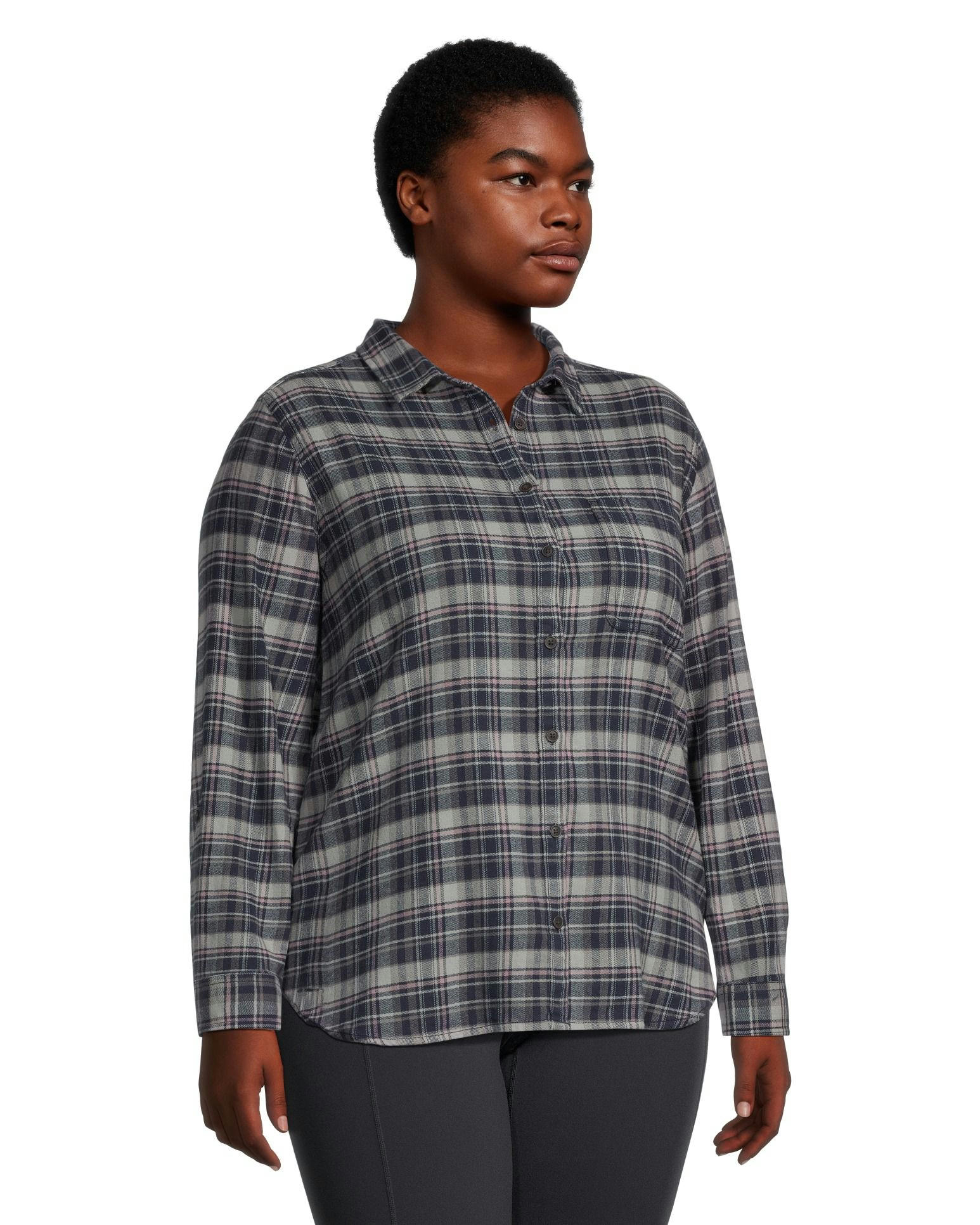 WindRiver Women's Semi-fit Long Sleeve Button Up Soft Brushed Stretch Flannel Shirt