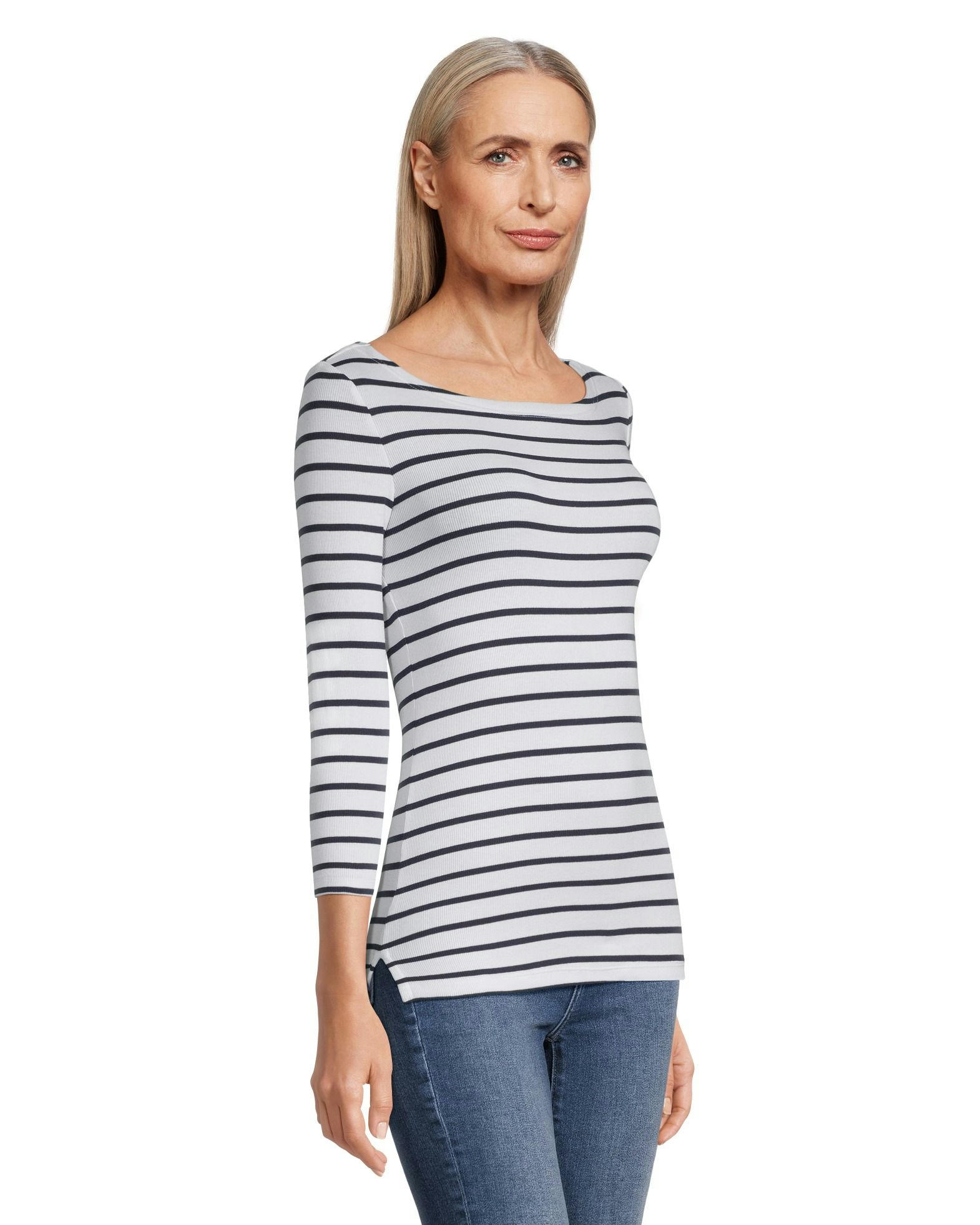 Denver Hayes Women's Fitted Three Quarter Sleeve Boatneck Shirt