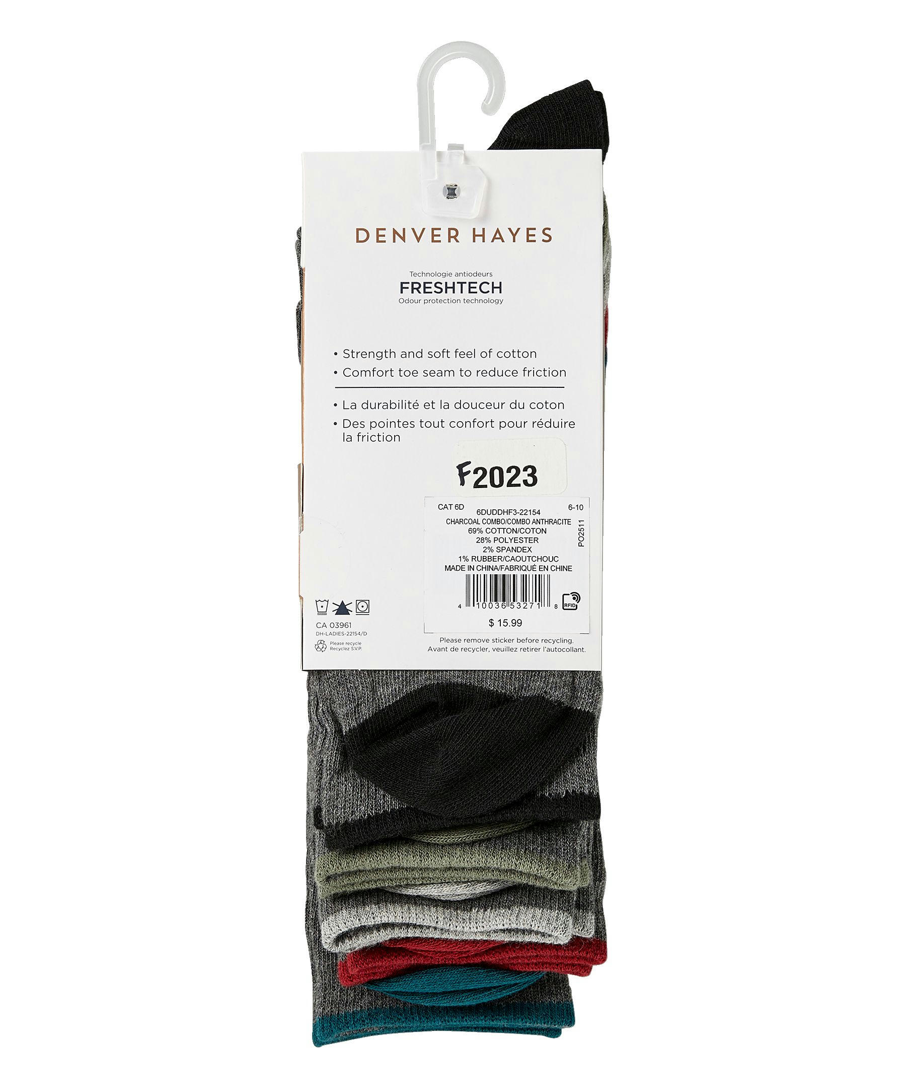 Denver Hayes Women's 5 Pack Freshtech Crew Socks