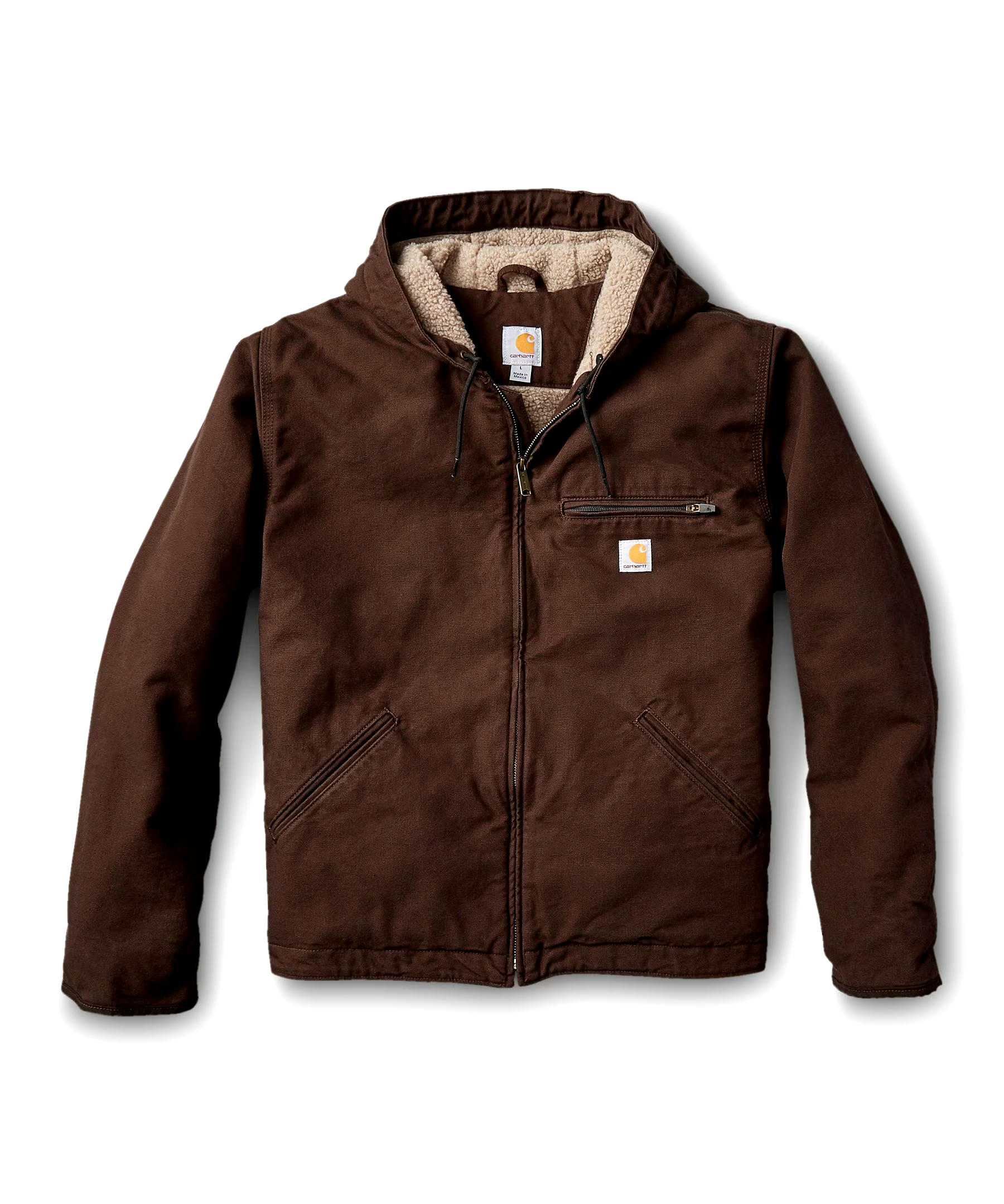 Carhartt Men's Washed Duck Sherpa Lined Insulated Hooded Jacket - Dark Brown