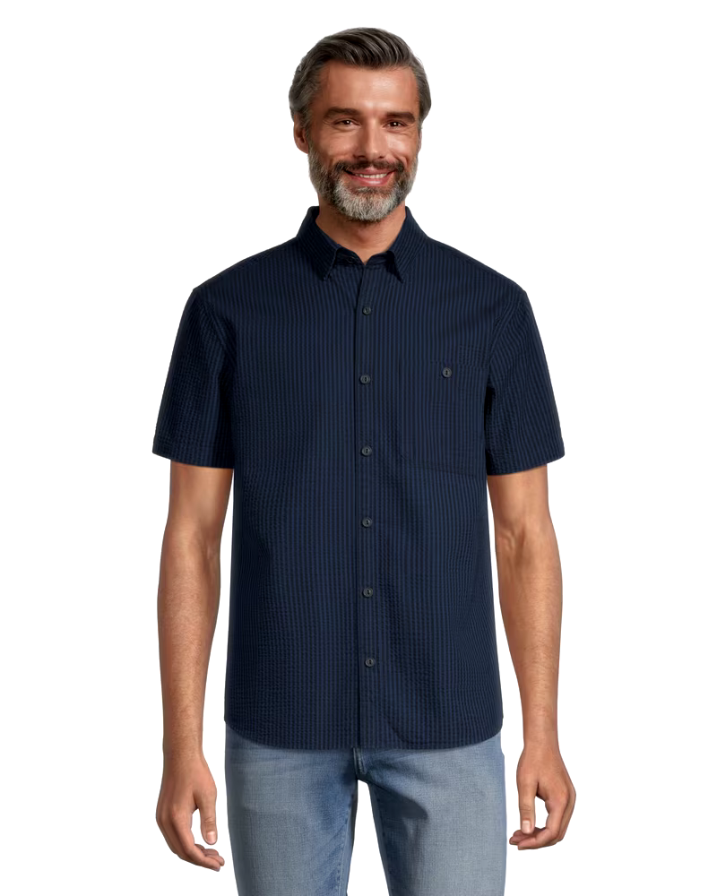 Denver Hayes Men's Premium Seersucker Modern Fit Short Sleeve Shirt
