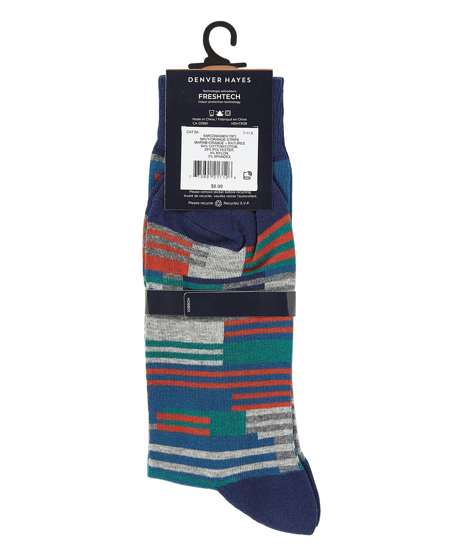 Denver Hayes Men's Novelty Geometric/Striped Crew Casual Sock