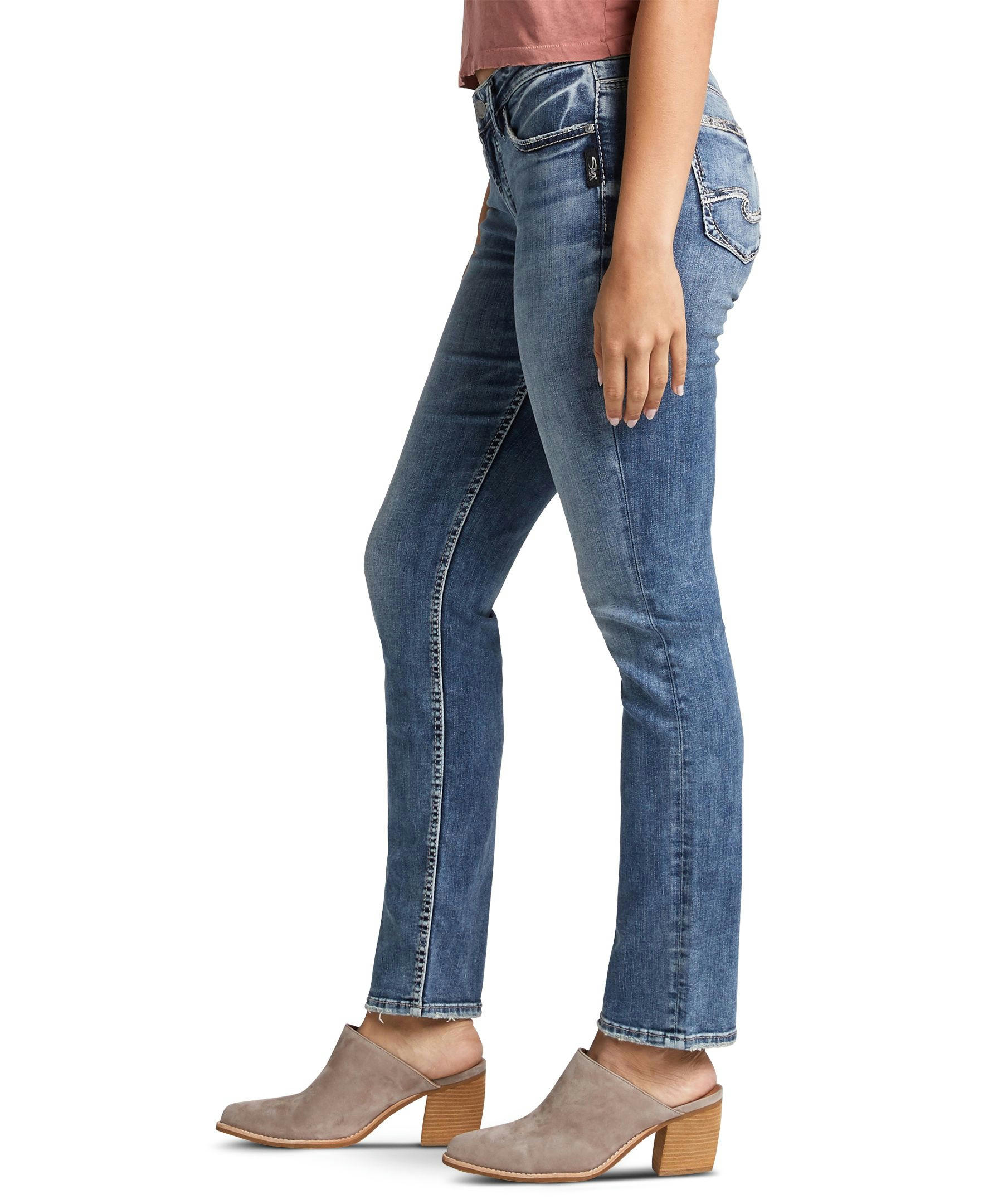 Silver Women's Suki Curvy Mid Rise Straight Leg Jeans - Medium Indigo