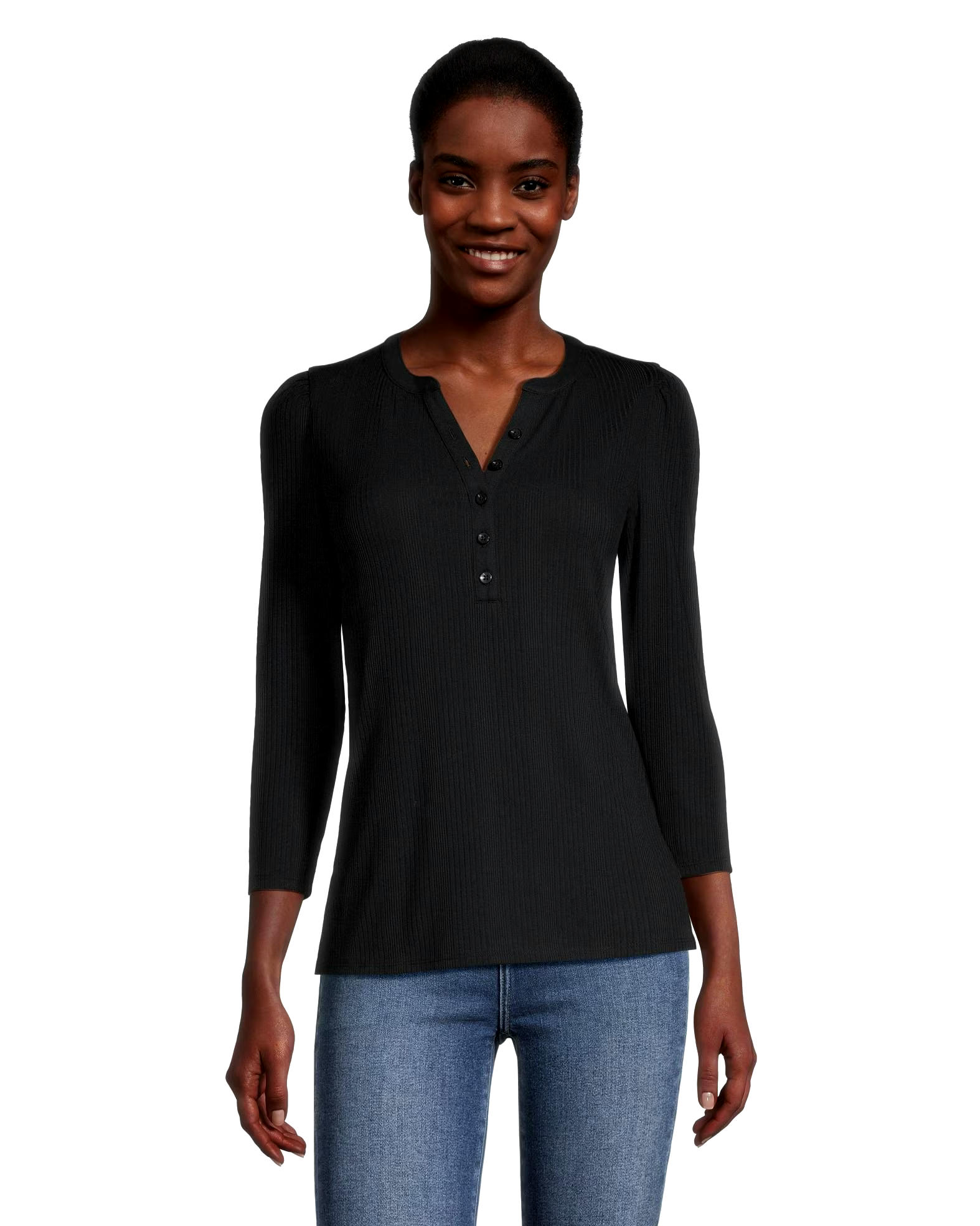 Denver Hayes Women's 3/4 Sleeve Variegated Henley T Shirt