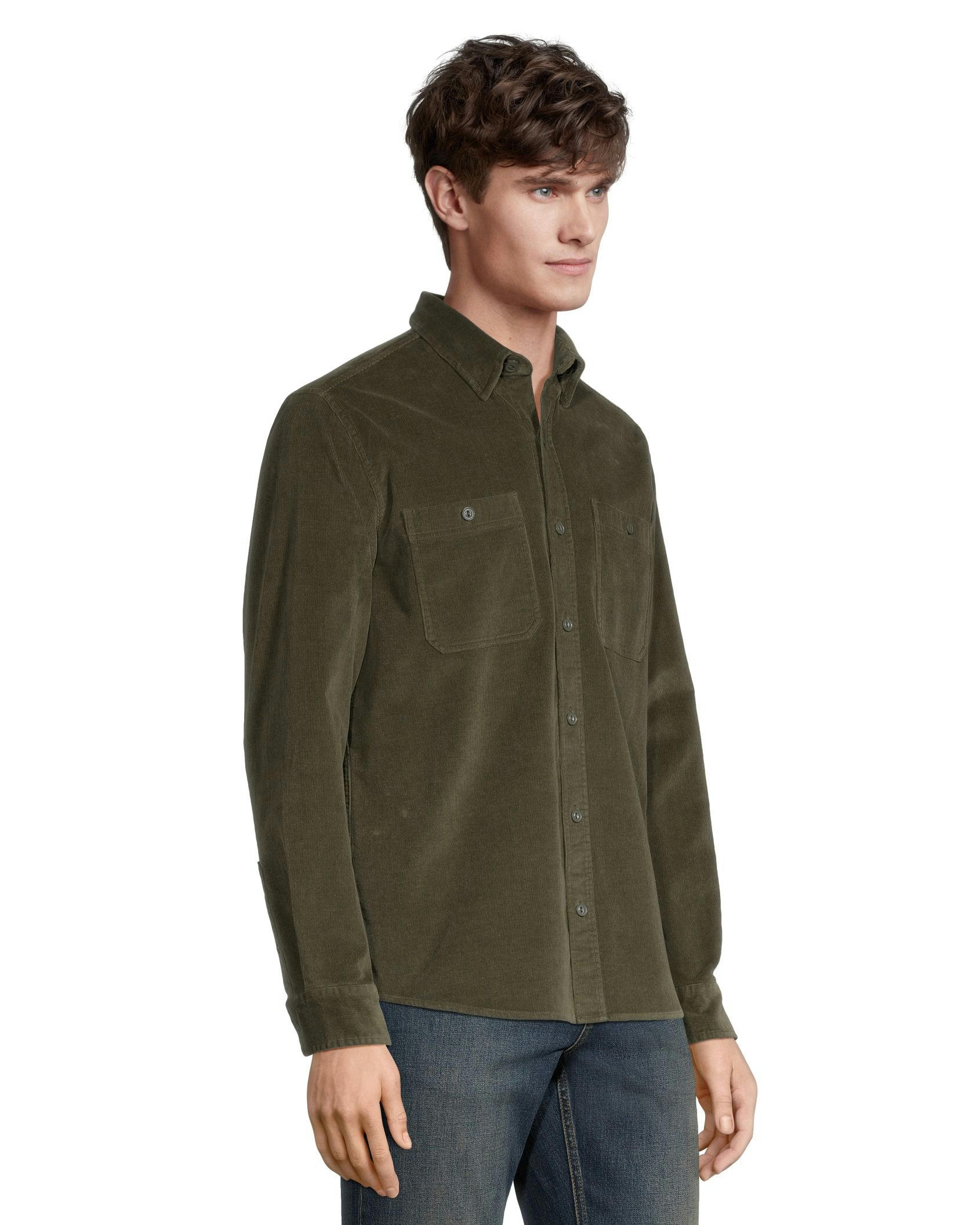 Denver Hayes Men's Stretch Corduroy Button Down Modern Fit Shirt