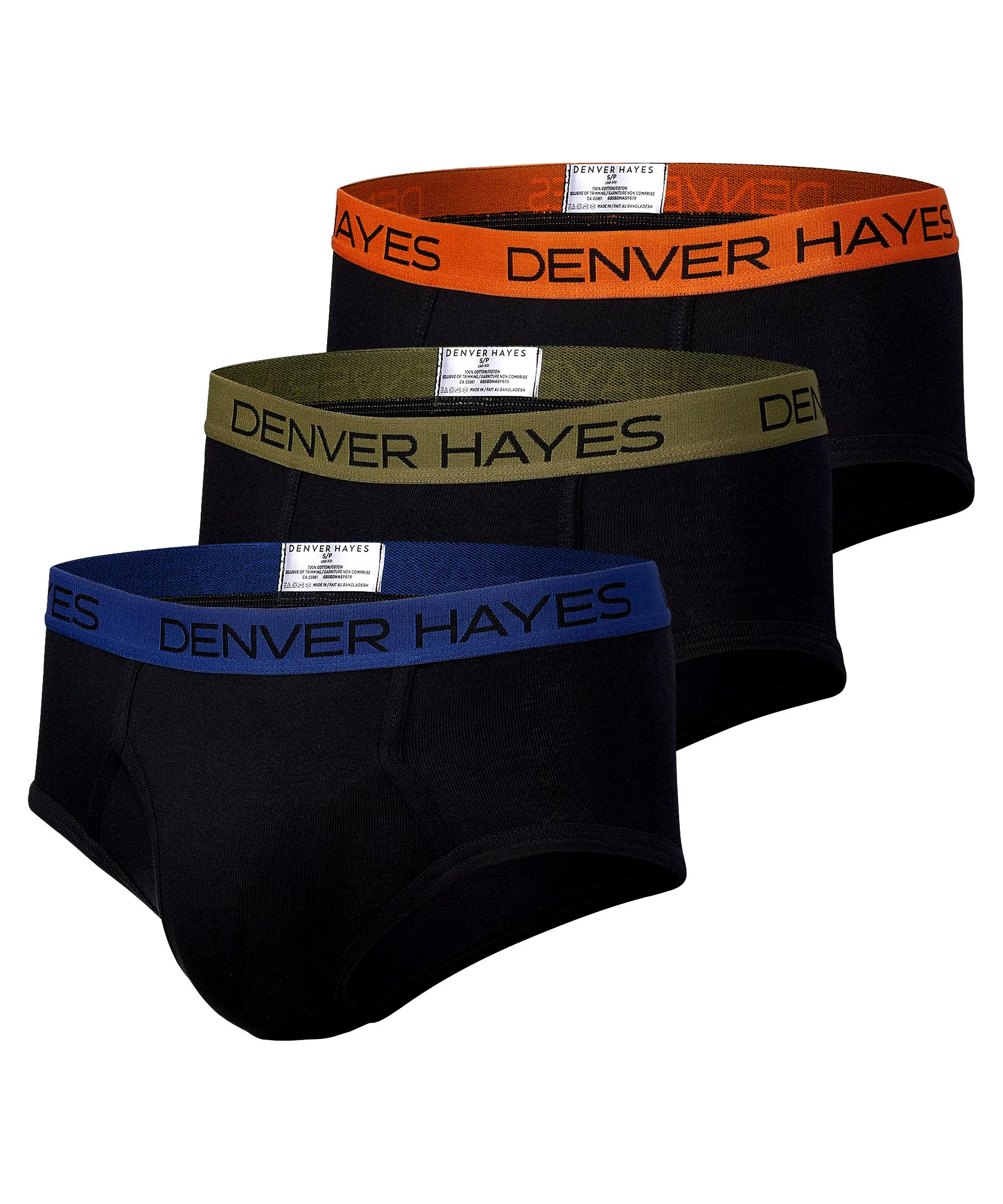 Denver Hayes Men's 3 Pack Cotton Basic Briefs - Black