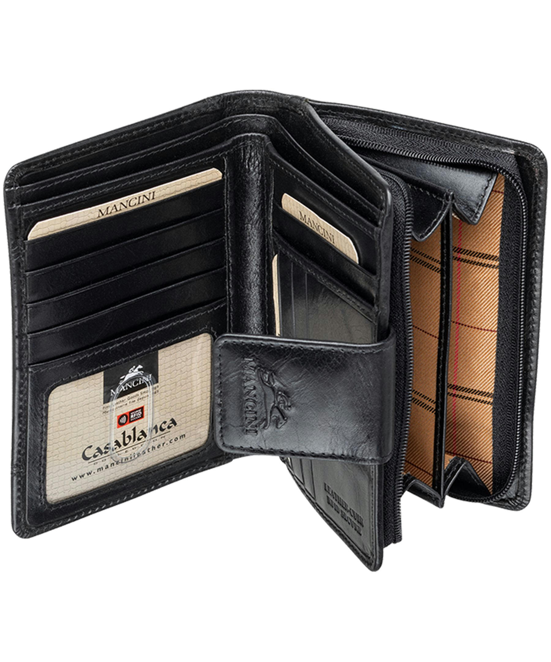 Mancini Leather Goods Women's Casablanca RFID Secure Medium Clutch Wallet Black