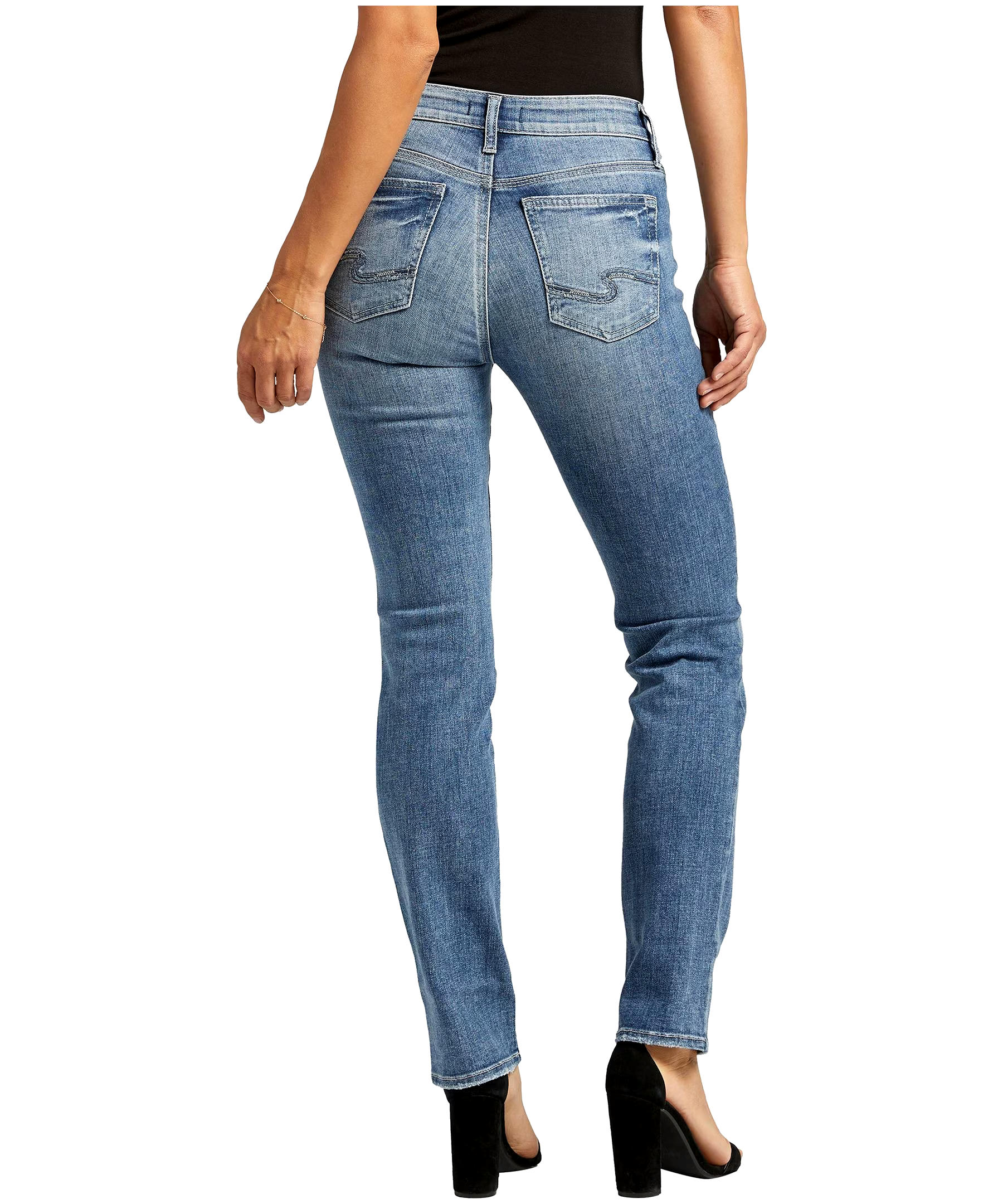 Silver Women's Suki Curvy Fit Mid Rise Straight Leg Jeans - Medium Indigo