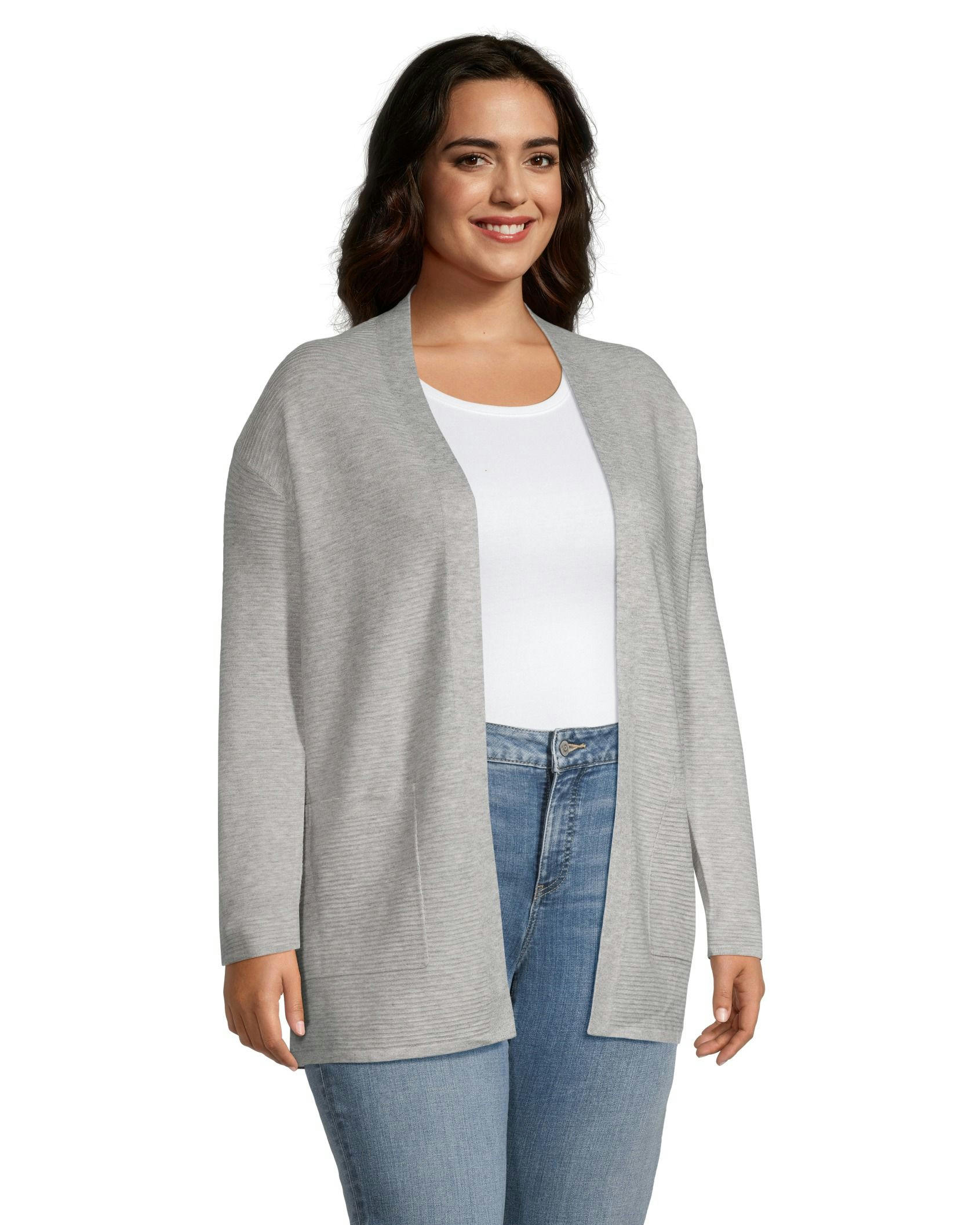 Denver Hayes Women's Semi Fitted Ribbed Open Front Cardigan