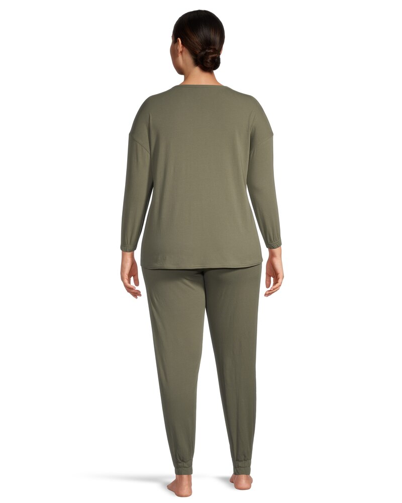 Denver Hayes Women's 2 Piece Jersey Crew Pajama Top and Pants Set