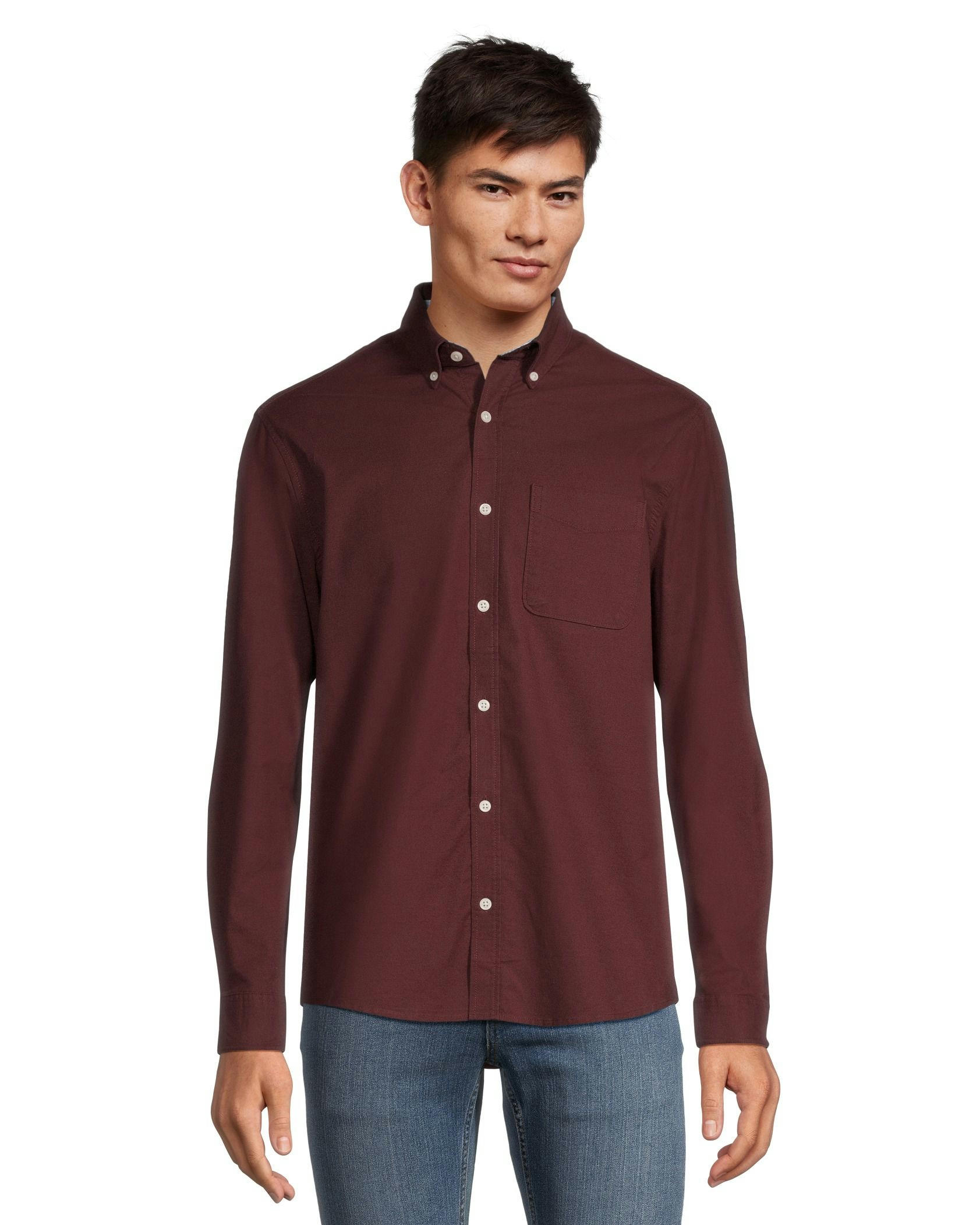 Denver Hayes Men's Stretch Oxford Modern Fit Long Sleeve Button Down Shirt