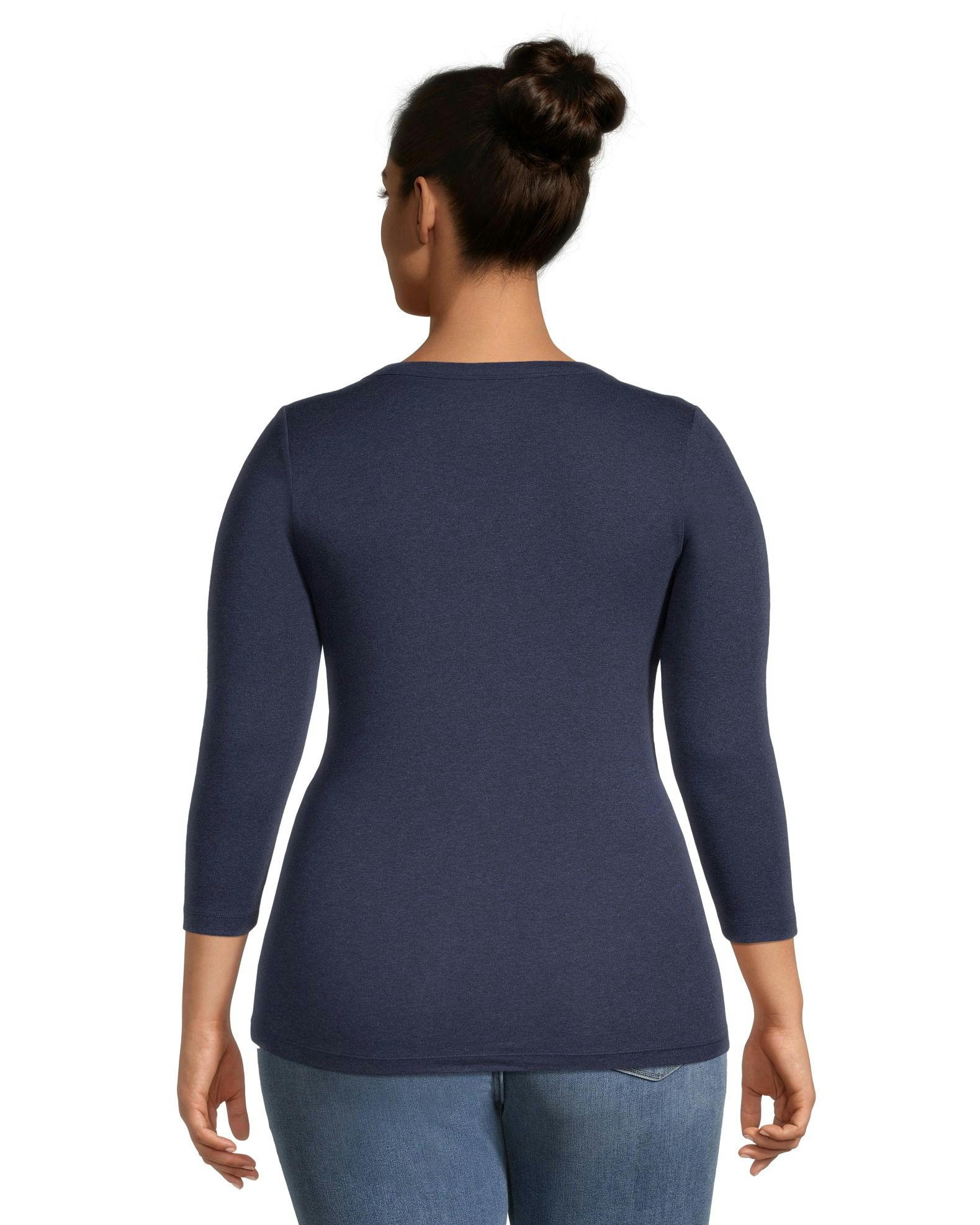 Denver Hayes Women's Three Quarter Sleeve Fitted Henley T Shirt