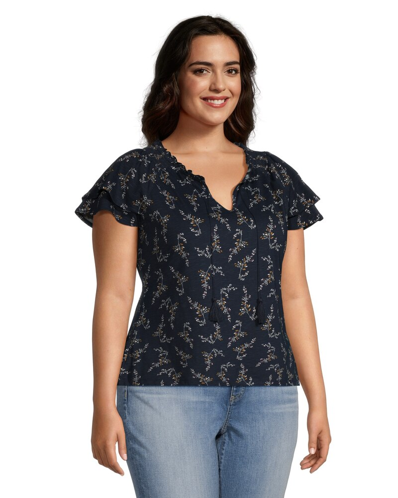 Denver Hayes Women's Floral Print Cap Sleeve Blouse