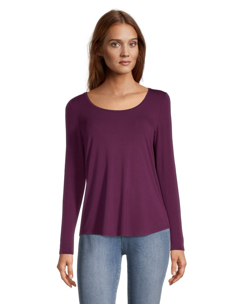 Denver Hayes Women's Long Sleeve Relaxed Fit Scoop Neck T Shirt