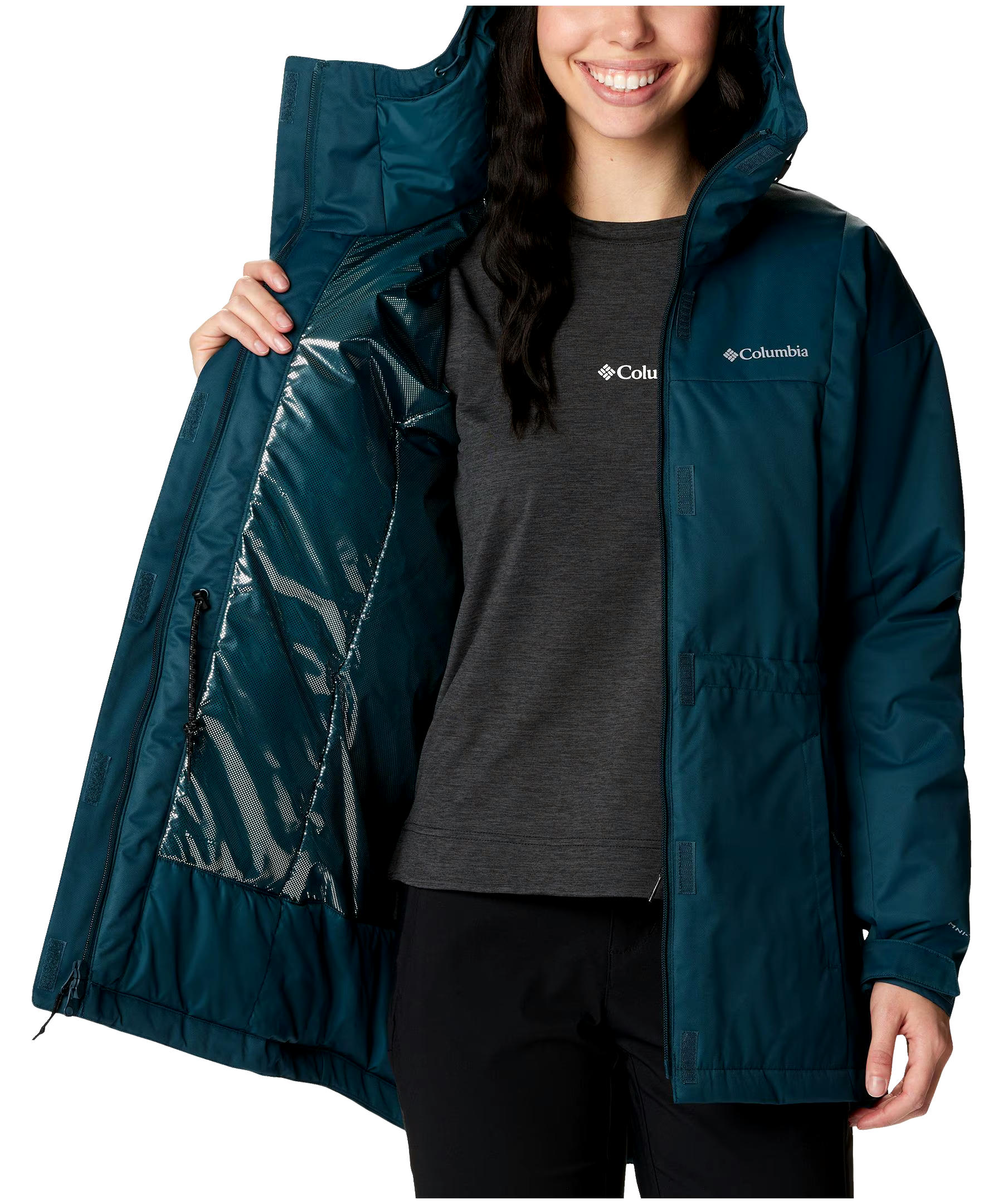 Columbia Women's Hikebound Long Omni-Heat Hooded Insulated Waterproof Rain Jacket