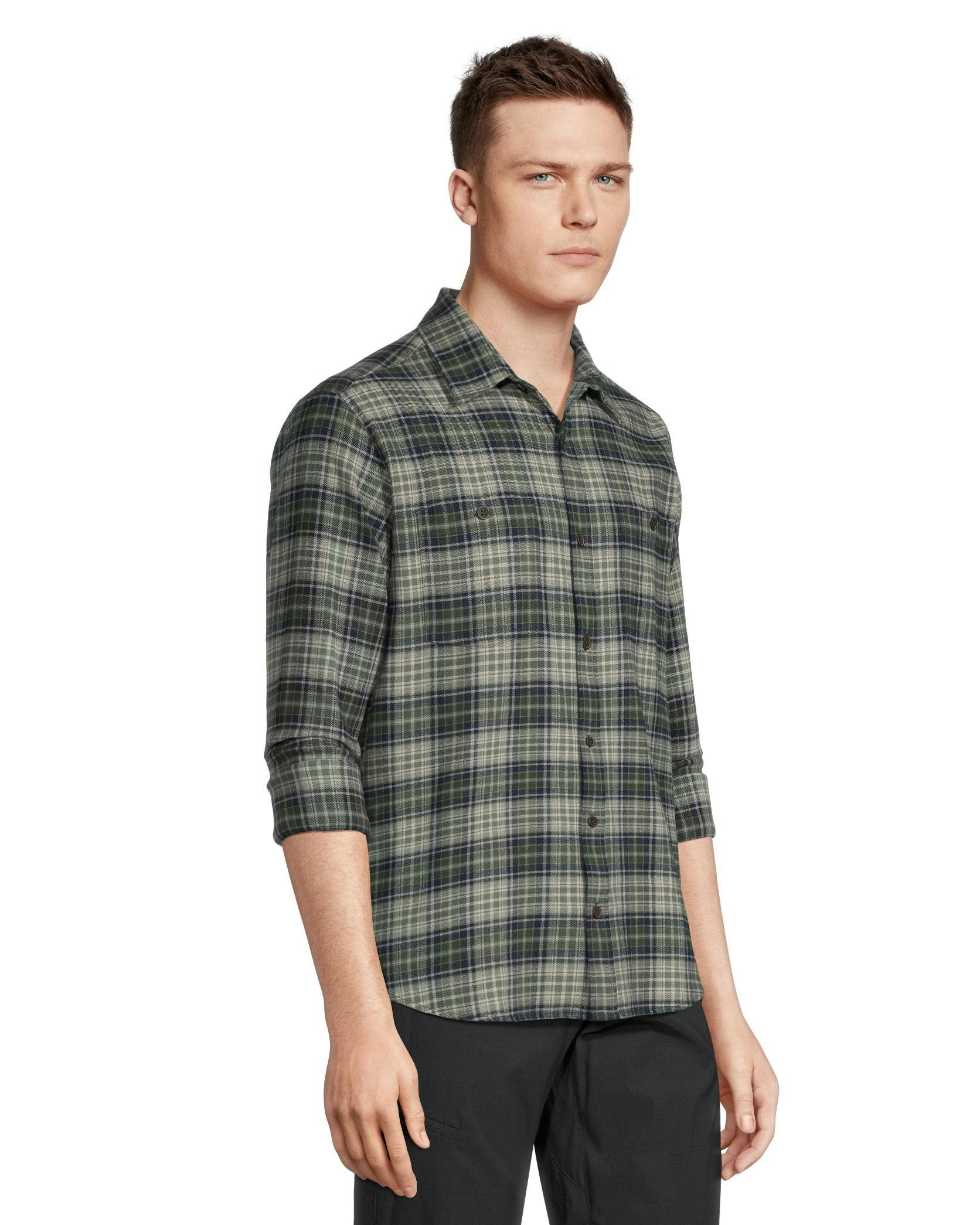 WindRiver Men's Basic Long Sleeve Regular Fit Stretch Plaid Flannel Shirt