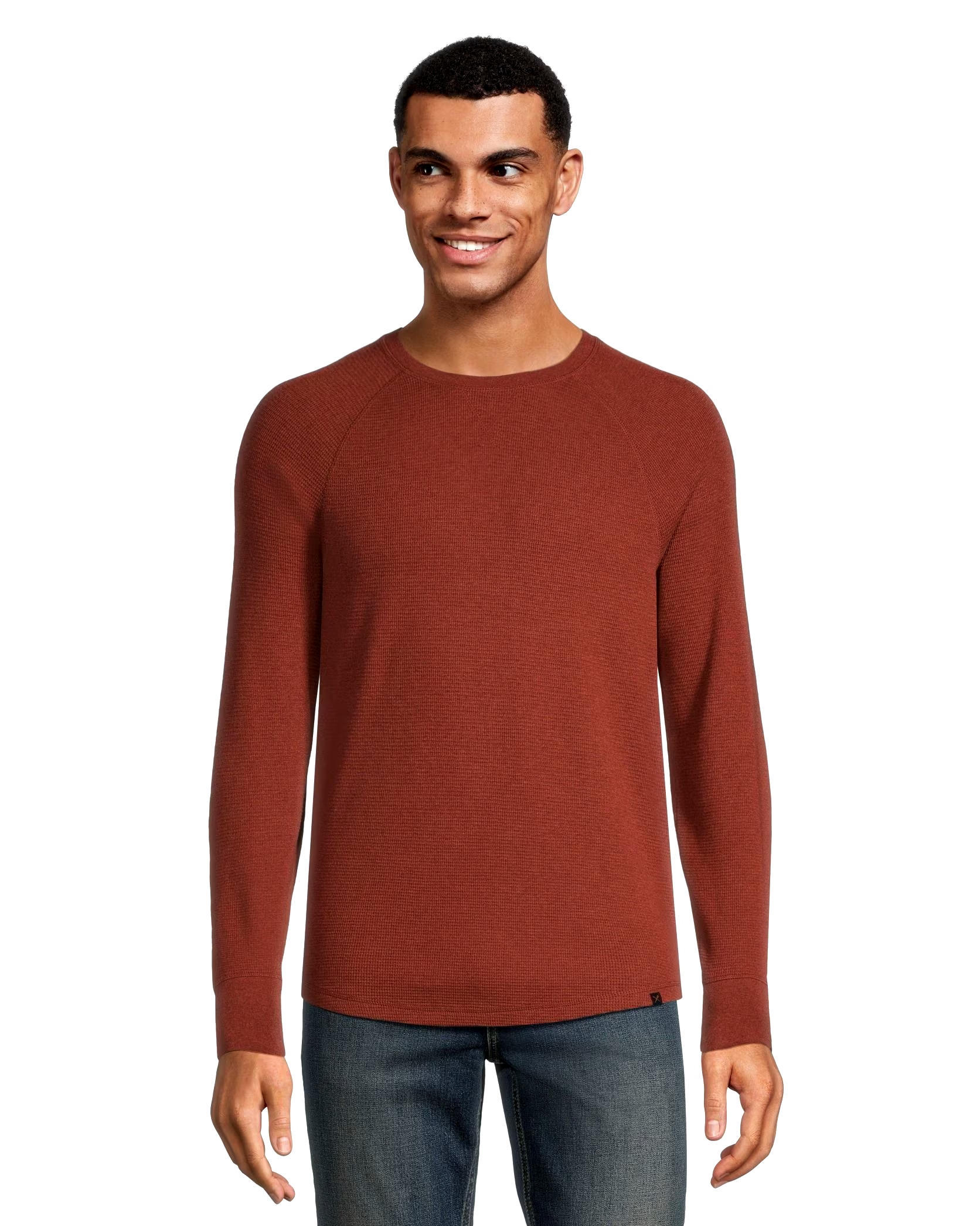 Denver Hayes Men's Long Sleeve Waffle Raglan Crewneck Knit Top