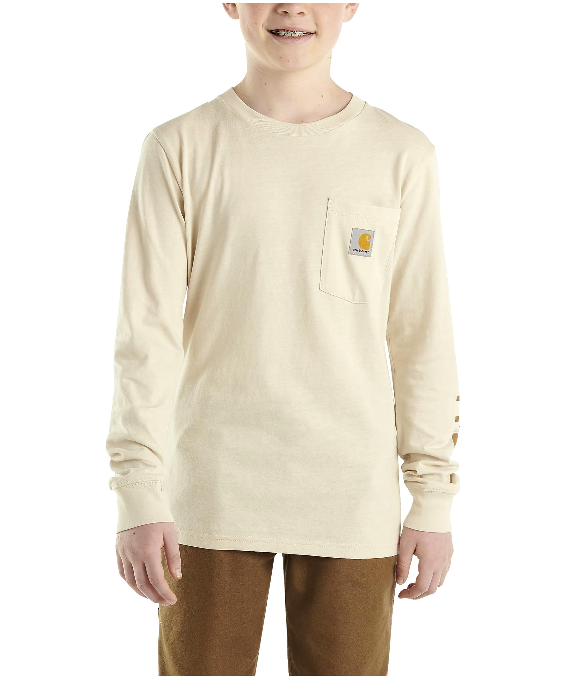 Carhartt Youth Boy's Long Sleeve Logo Pocket Crewneck T Shirt