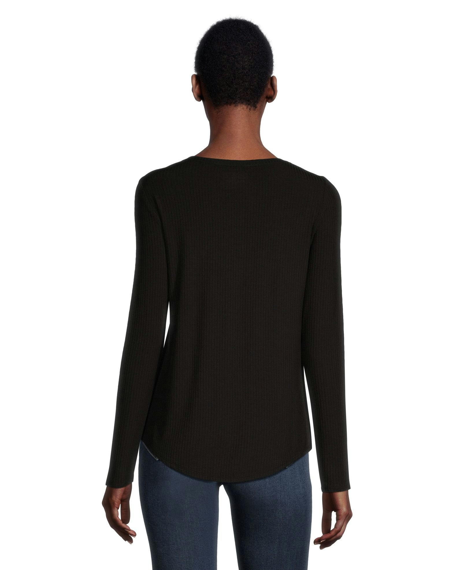 Denver Hayes Women's Relaxed Fit Long Sleeve Scoop Neck Ribbed T Shirt