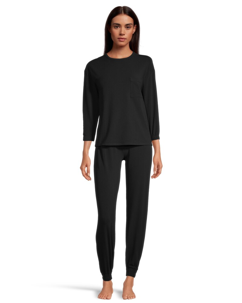 Denver Hayes Women's 2 Piece Jersey Crew Pajama Top and Pants Set