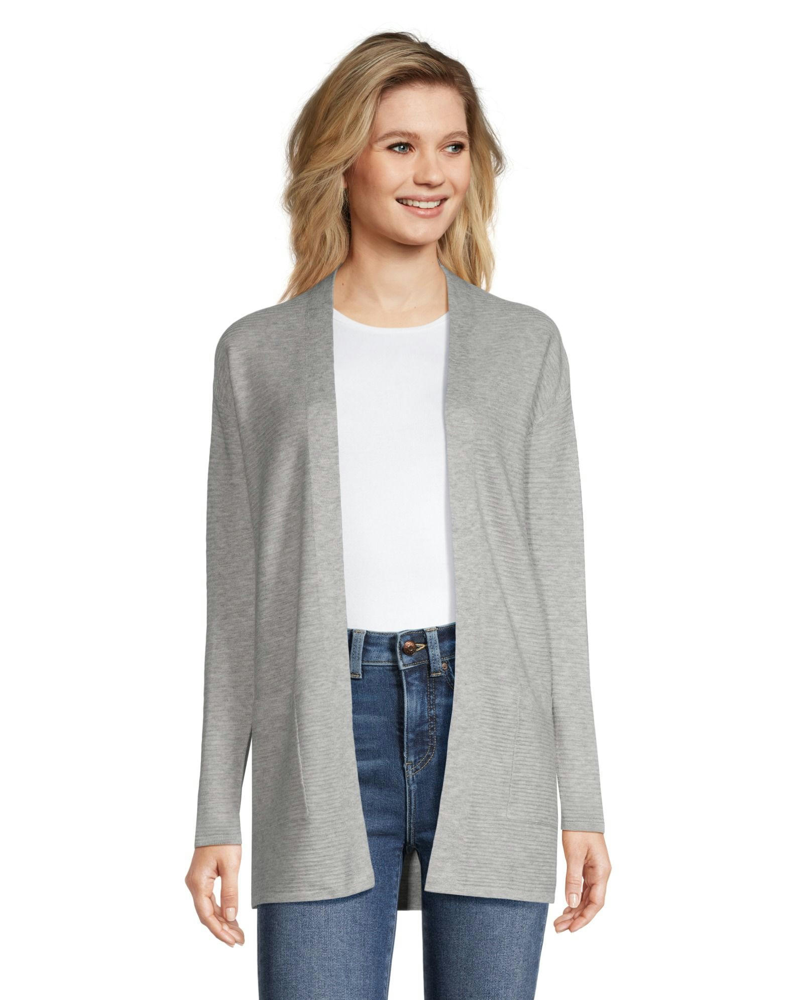 Denver Hayes Women's Semi Fitted Ribbed Open Front Cardigan