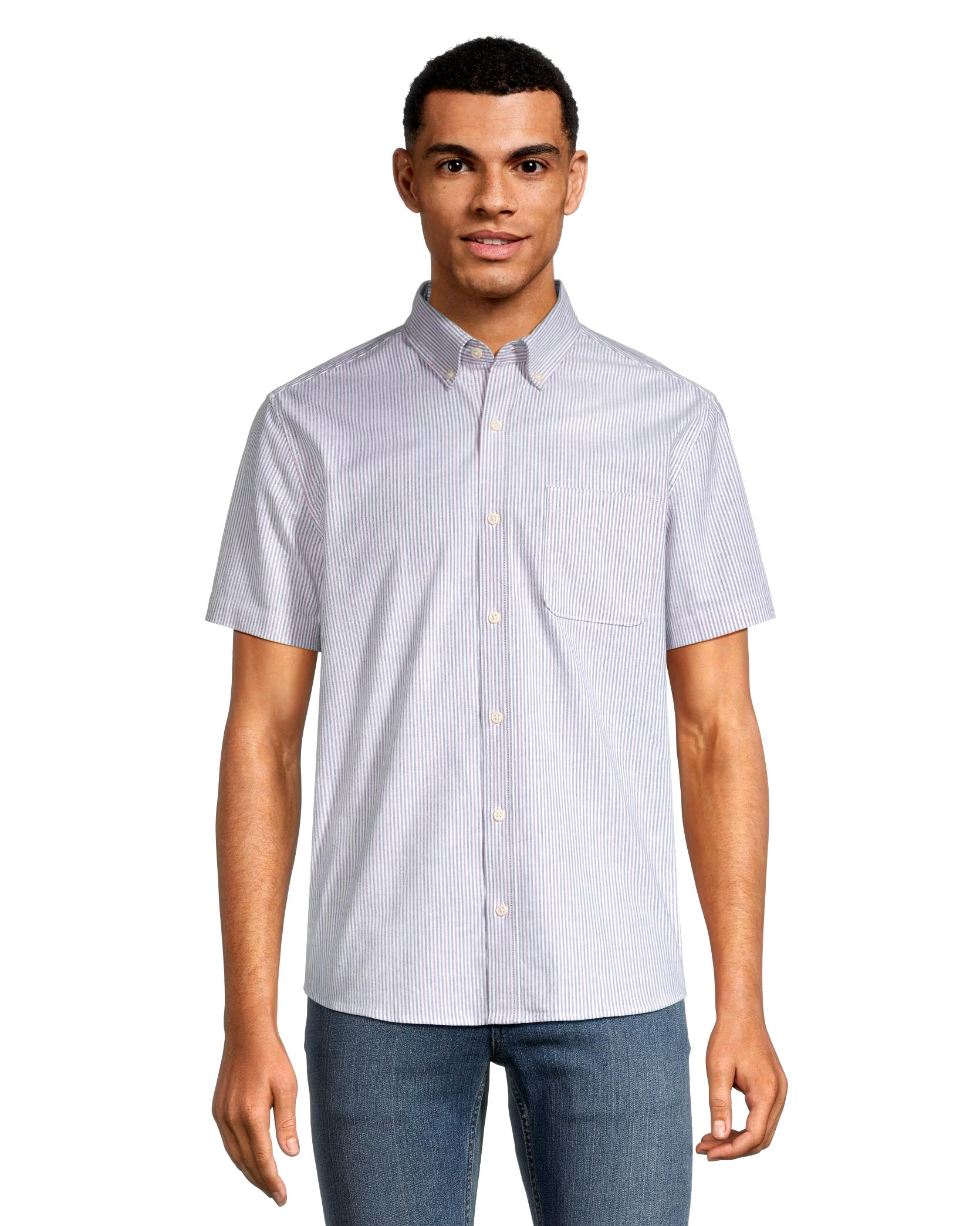 Denver Hayes Men's Stretch Oxford Modern Fit Short Sleeve Button Down Shirt