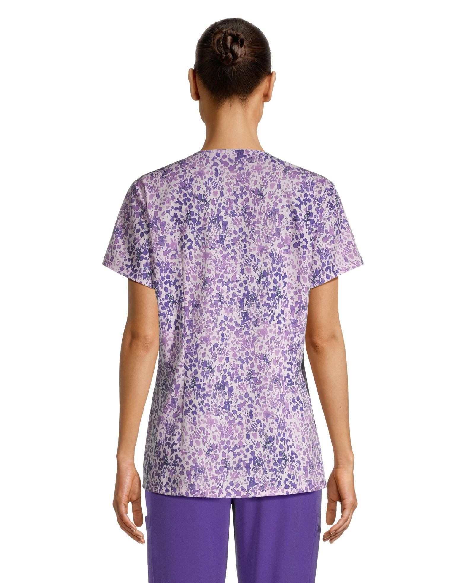 Scrubletics Women's Curved V-Neck Print Scrub Top Violet Skin