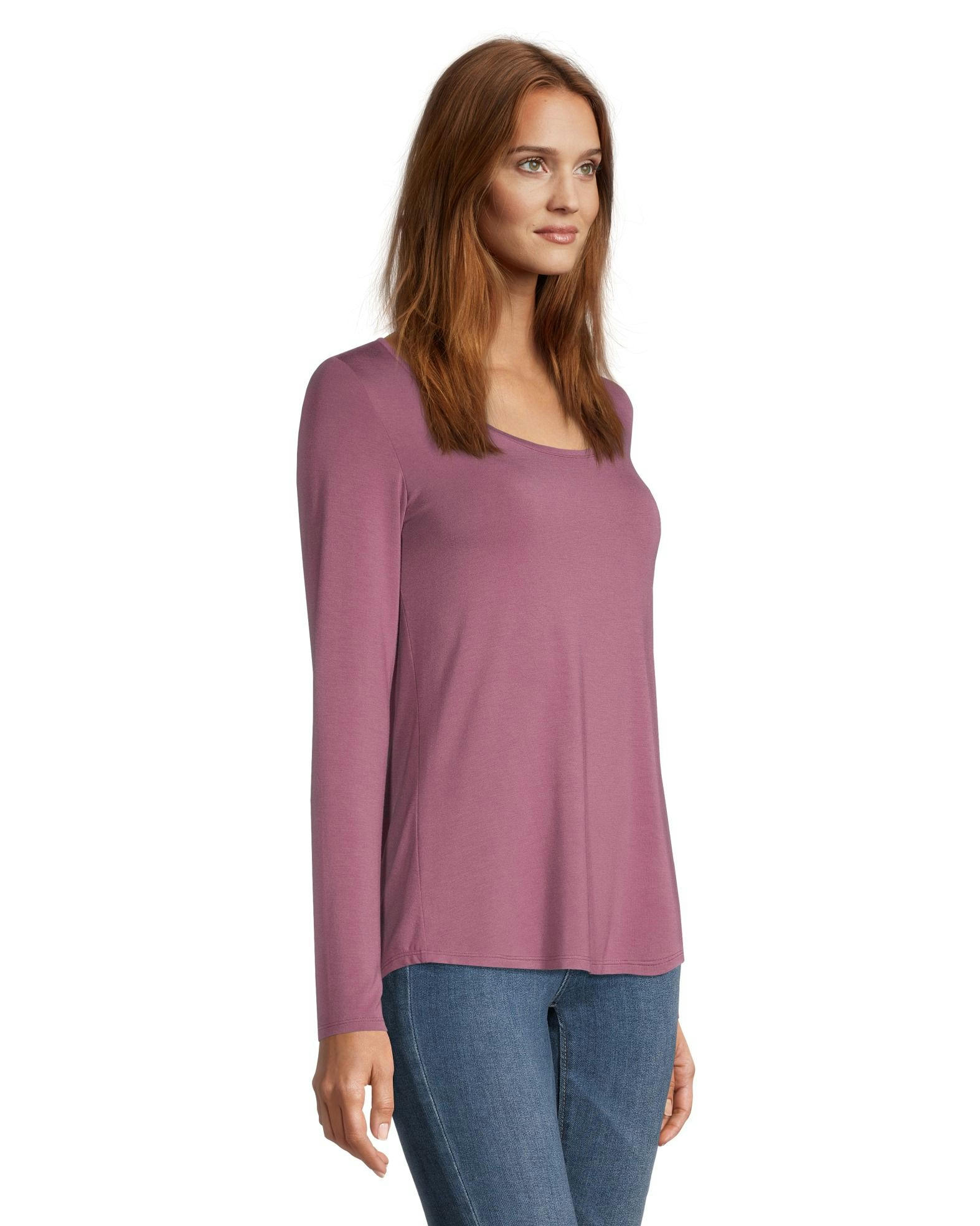 Denver Hayes Women's Long Sleeve Relaxed Fit Scoop Neck T Shirt